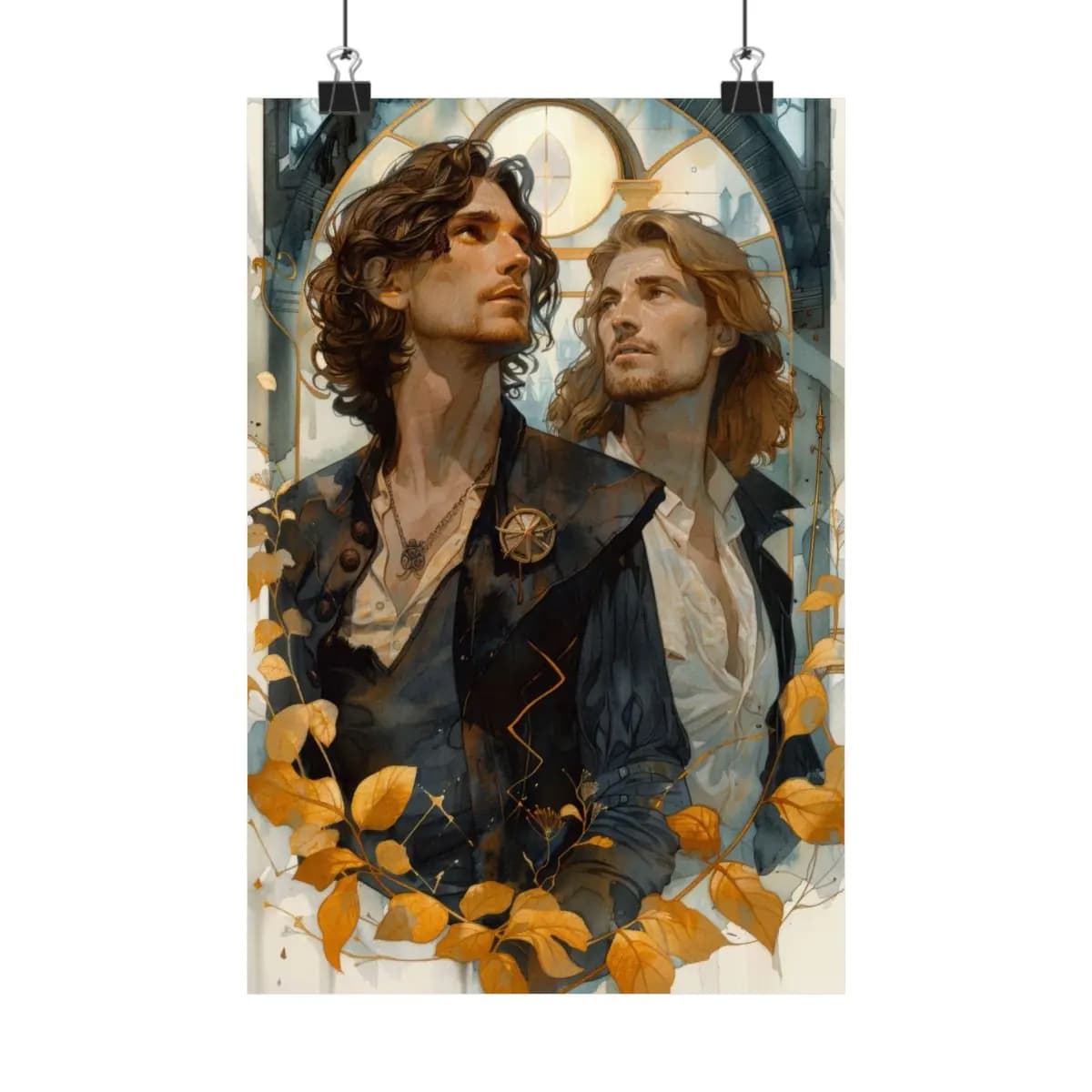 Two Adventurers Beneath the Golden Arch - Matte Vertical Posters mockup angle 1