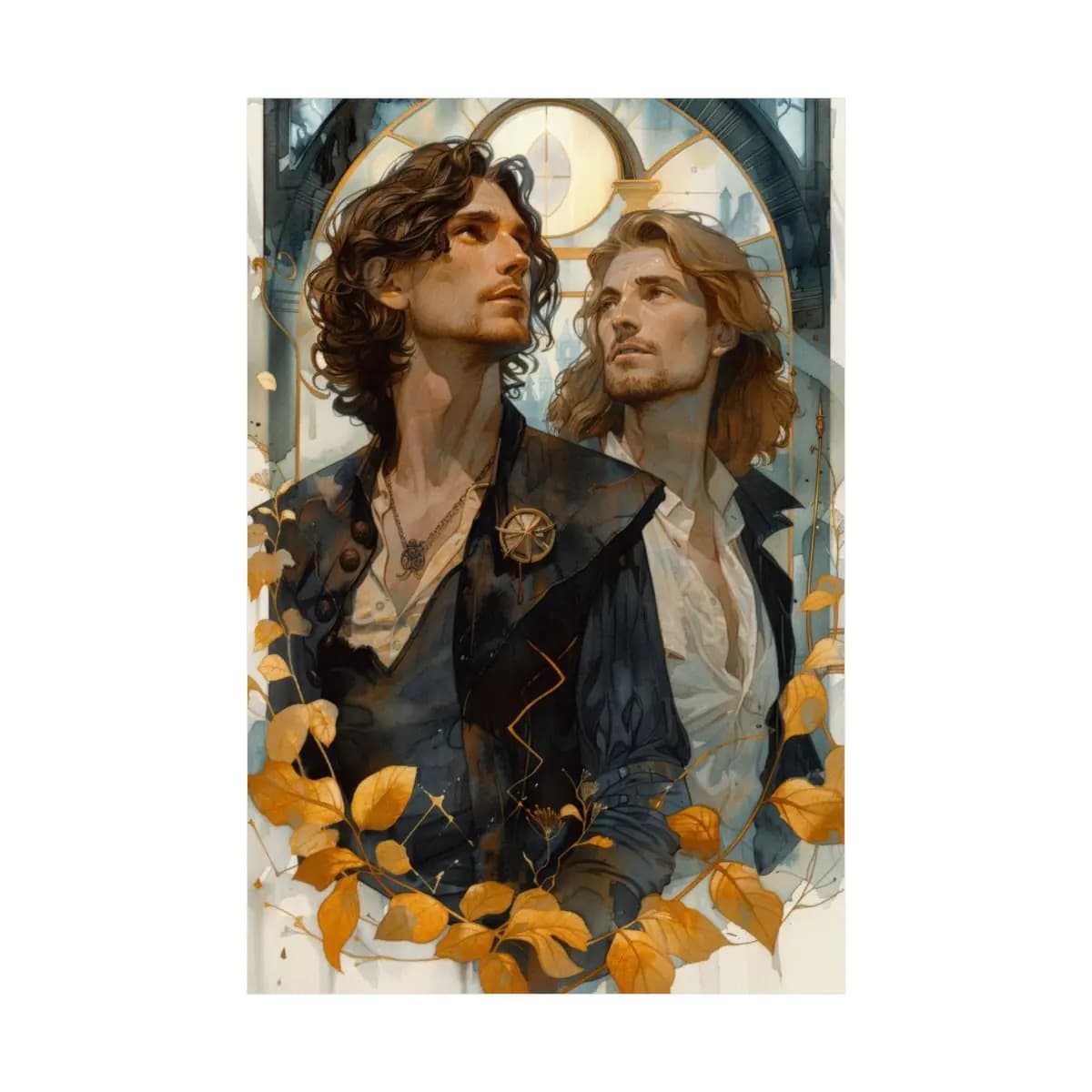 Two Adventurers Beneath the Golden Arch - Matte Vertical Posters mockup angle 2