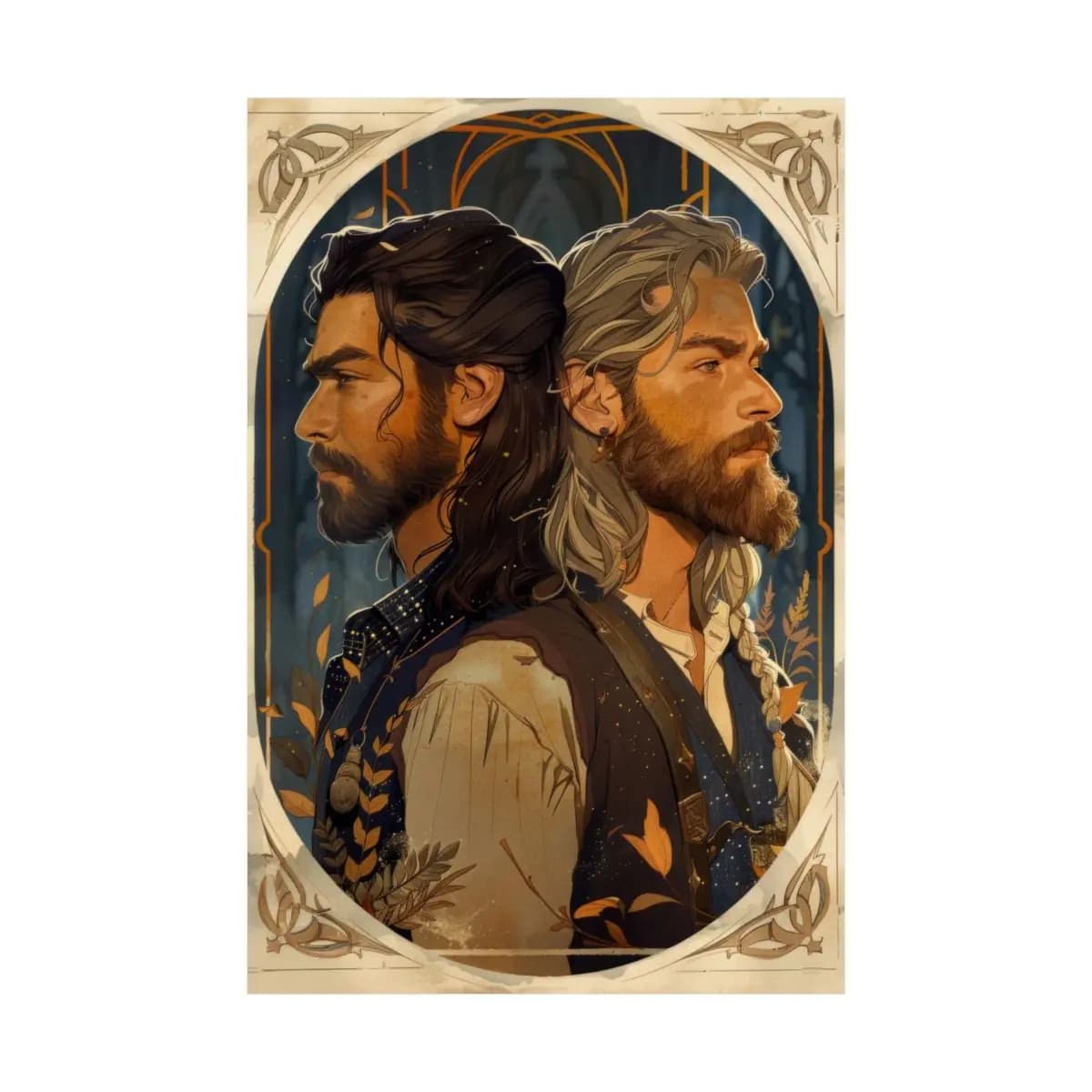Two Warriors Back to Back, Epic Portrait - Matte Vertical Posters mockup angle 2