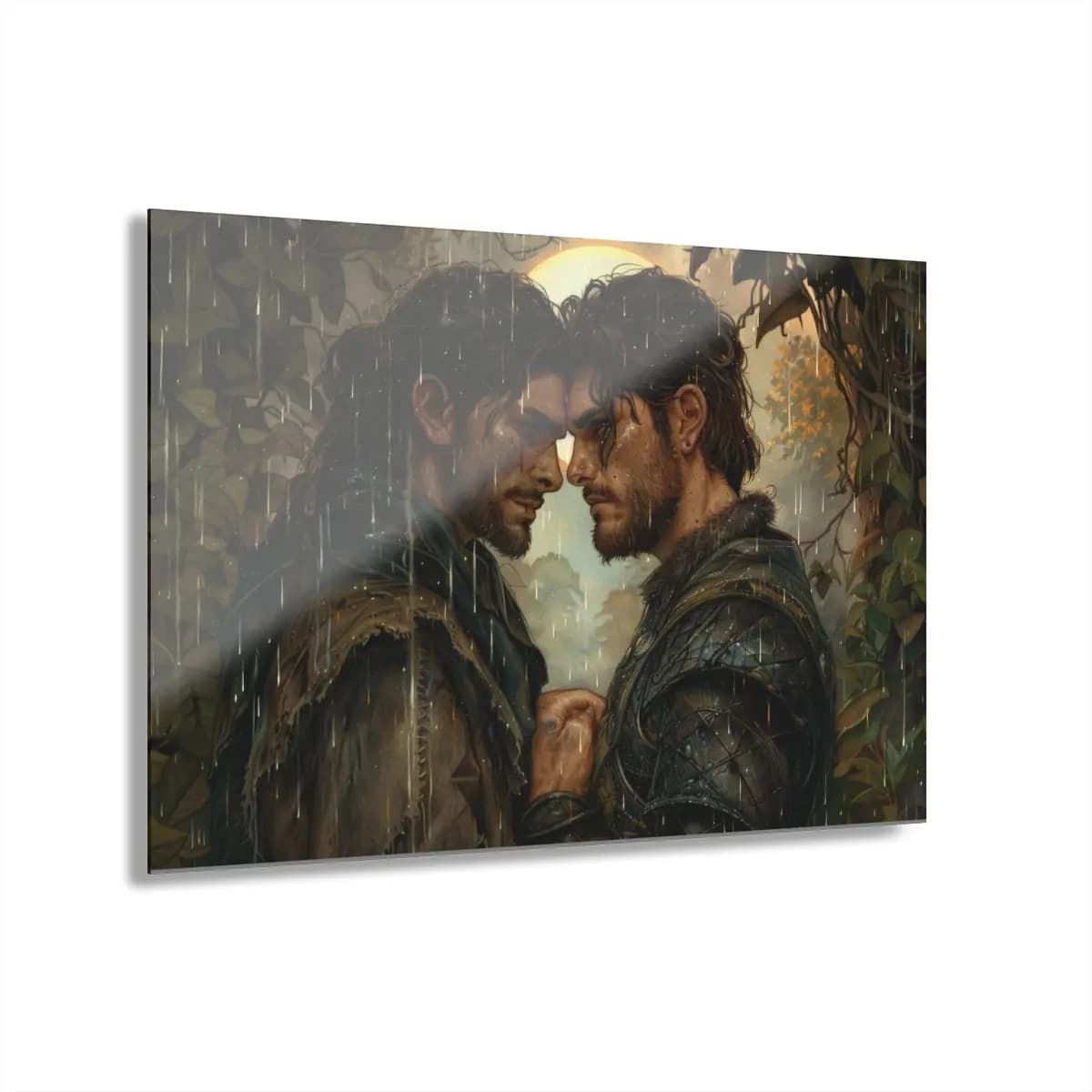 Two Warriors Face to Face in the Rain - Acrylic Prints (French Cleat Hanging) mockup angle 1