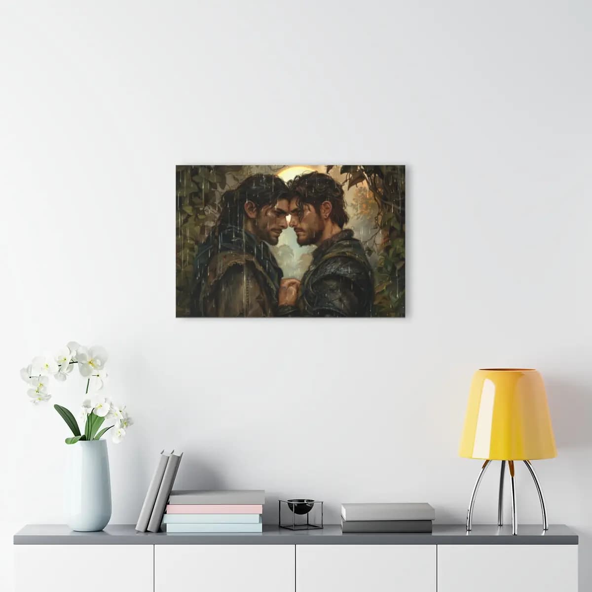 Two Warriors Face to Face in the Rain - Acrylic Prints (French Cleat Hanging) mockup angle 4