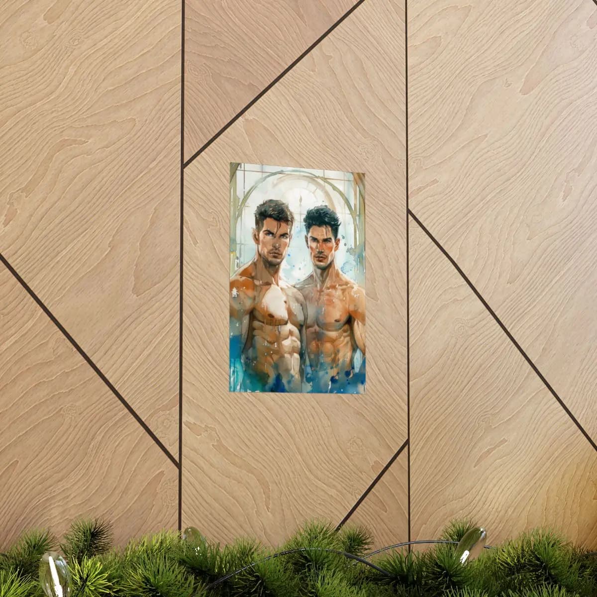 Two Athletic Men Beneath a Luminous Arch - Matte Vertical Posters mockup angle 5