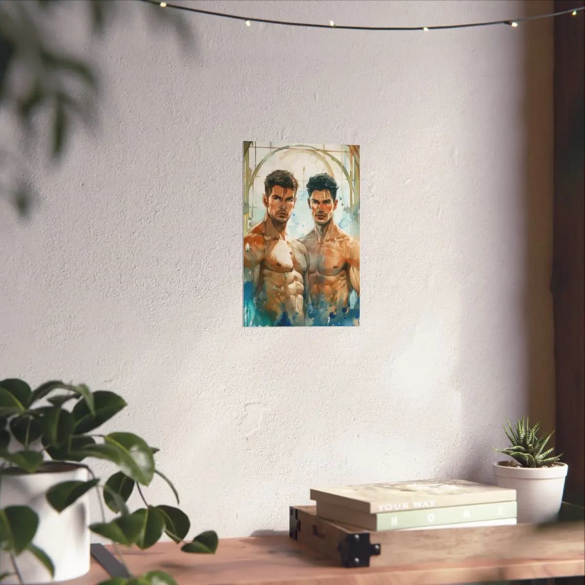 Two Athletic Men Beneath a Luminous Arch - Matte Vertical Posters mockup angle 6