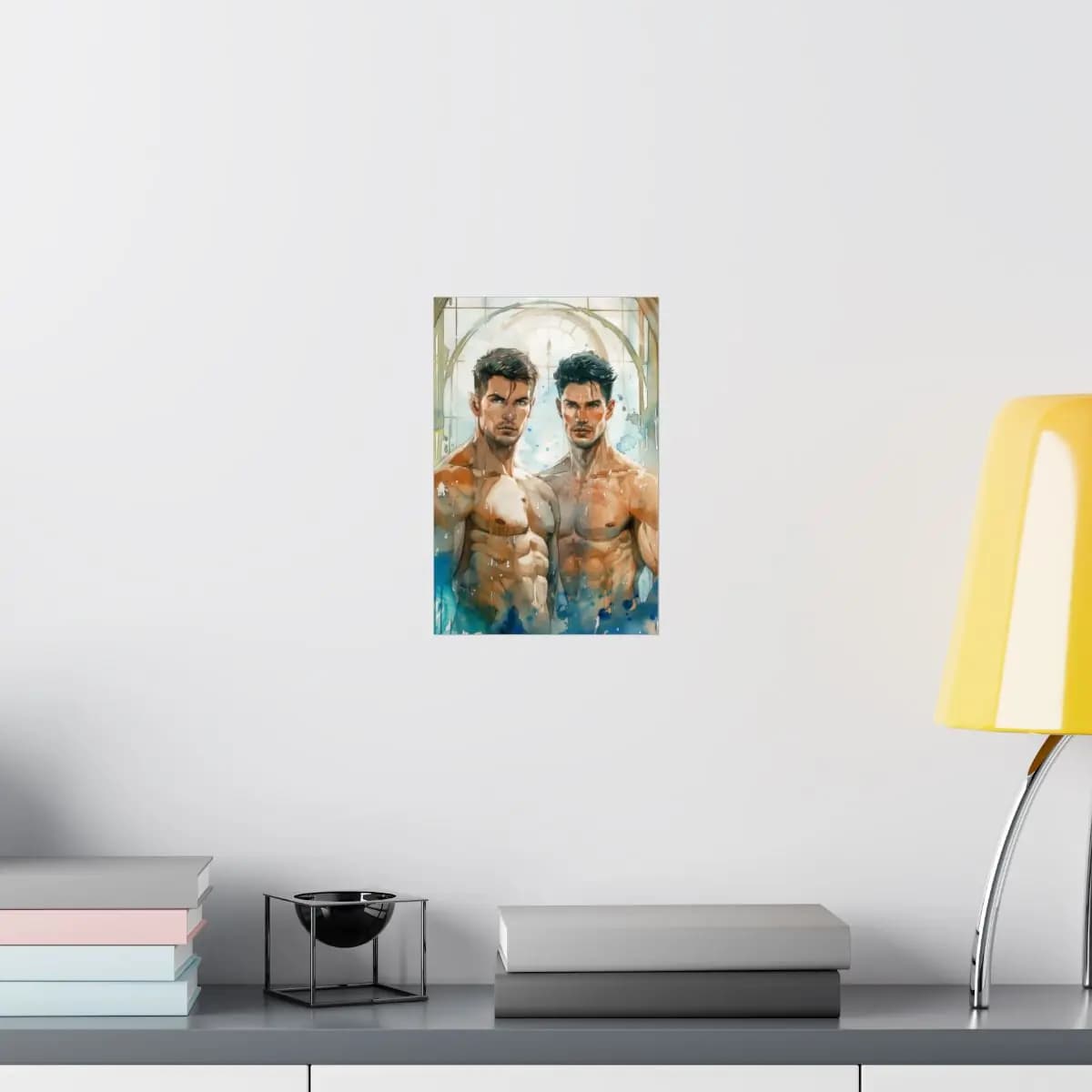 Two Athletic Men Beneath a Luminous Arch - Matte Vertical Posters mockup angle 8