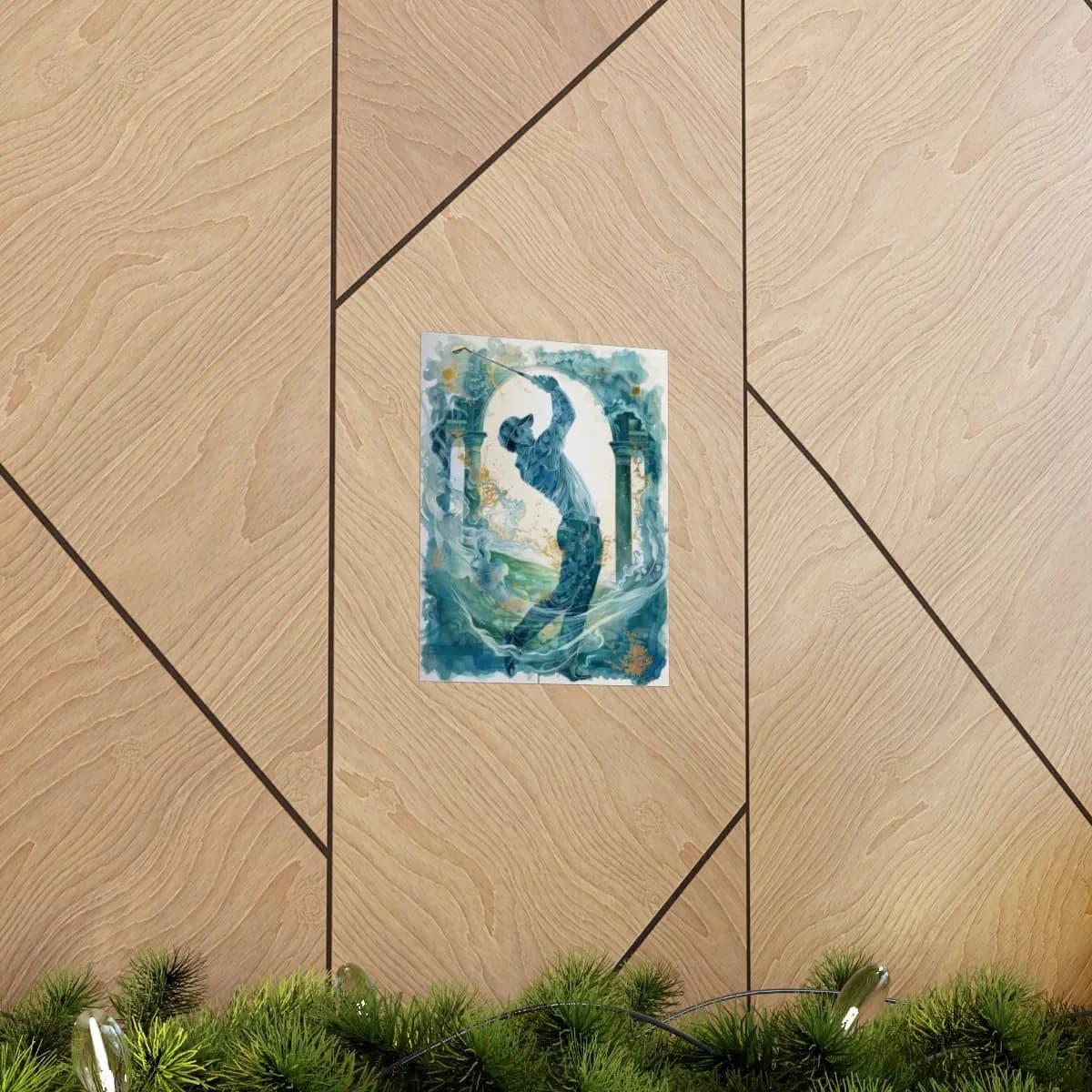 The Golfer's Swing Between Columns and Mist - Matte Vertical Posters mockup angle 5