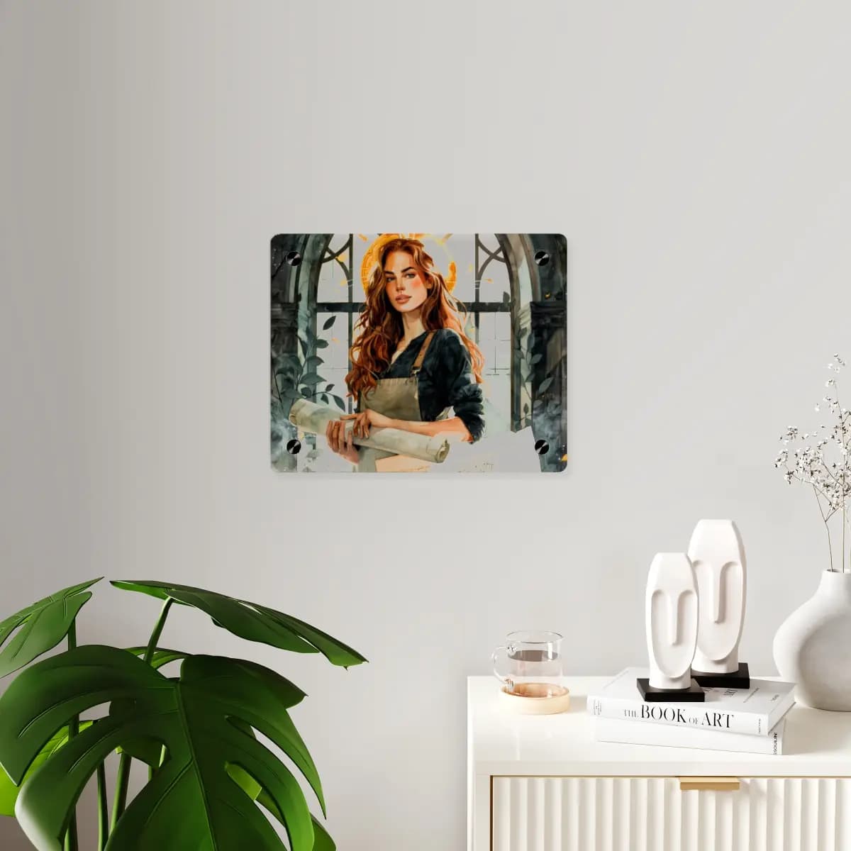The Blueprint Keeper Beneath the Golden Arch - Acrylic Wall Art Panels mockup angle 3