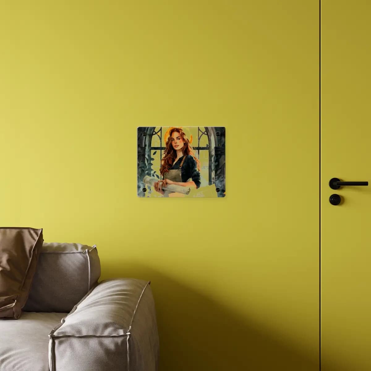 The Blueprint Keeper Beneath the Golden Arch - Acrylic Wall Art Panels mockup angle 4