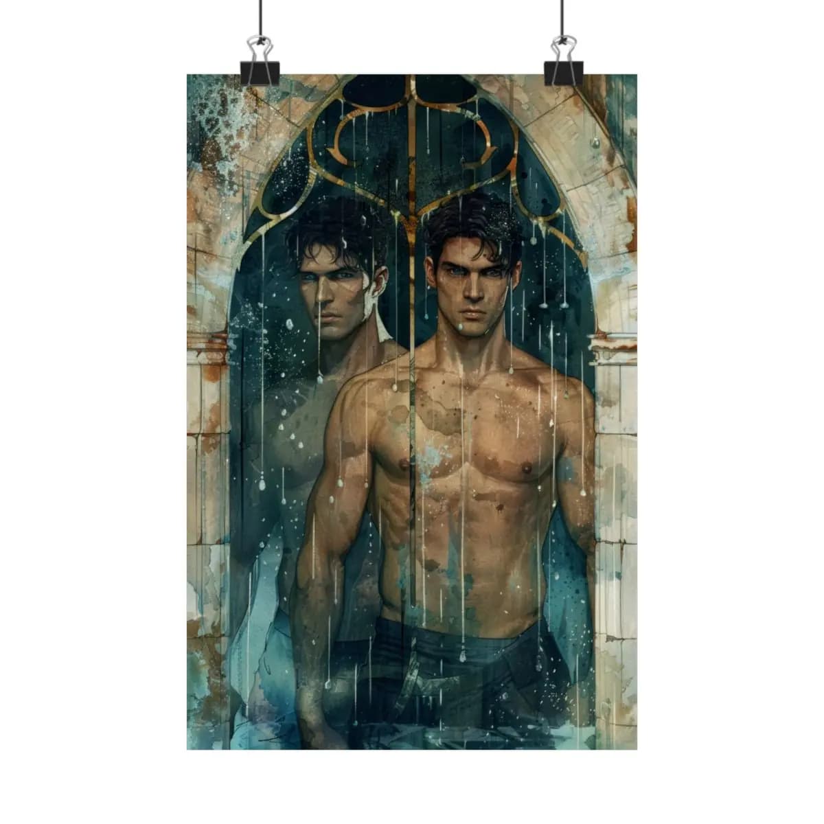 Twin Figures Beneath a Dripping Gothic Arch - Matte Vertical Posters mockup angle 1