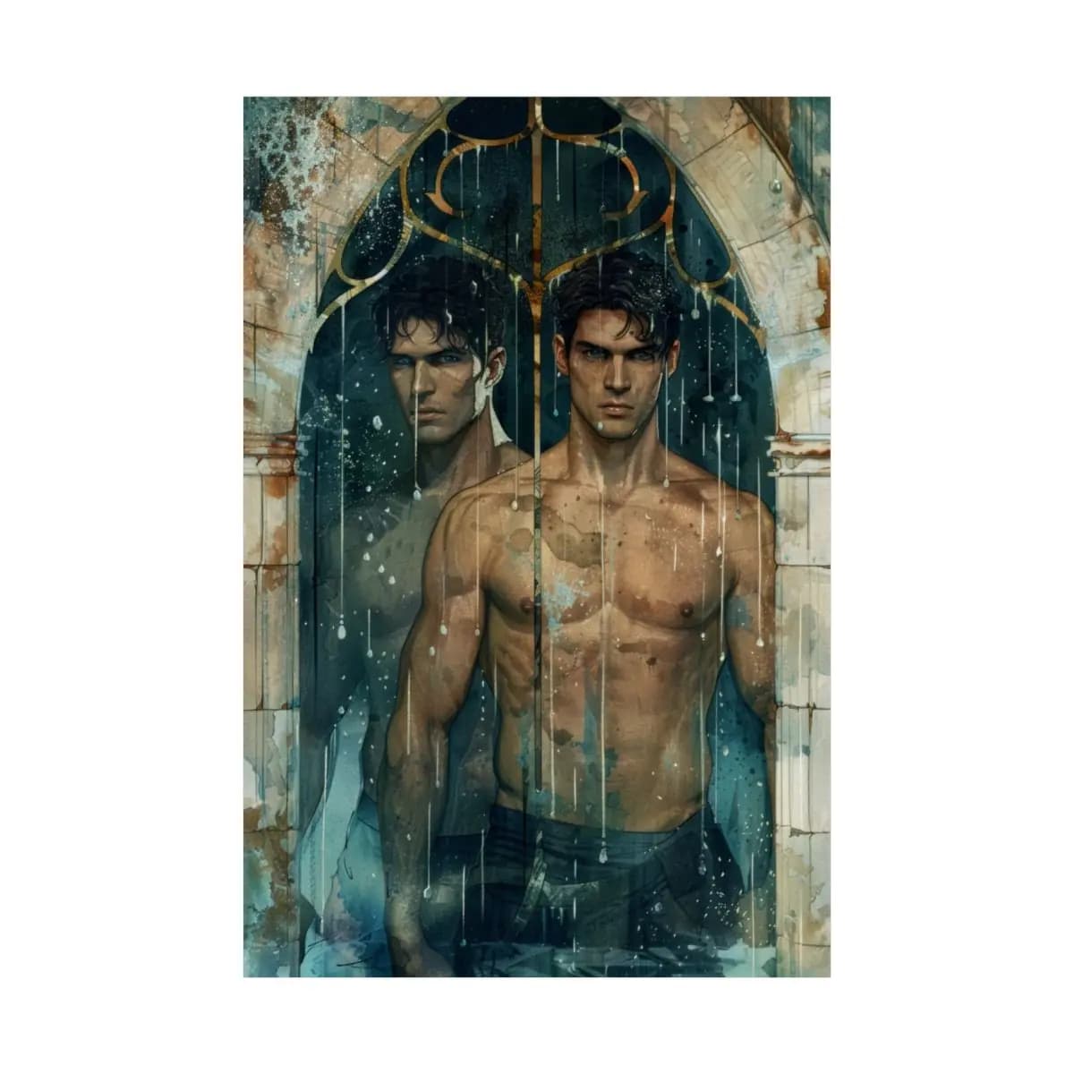 Twin Figures Beneath a Dripping Gothic Arch - Matte Vertical Posters mockup angle 2