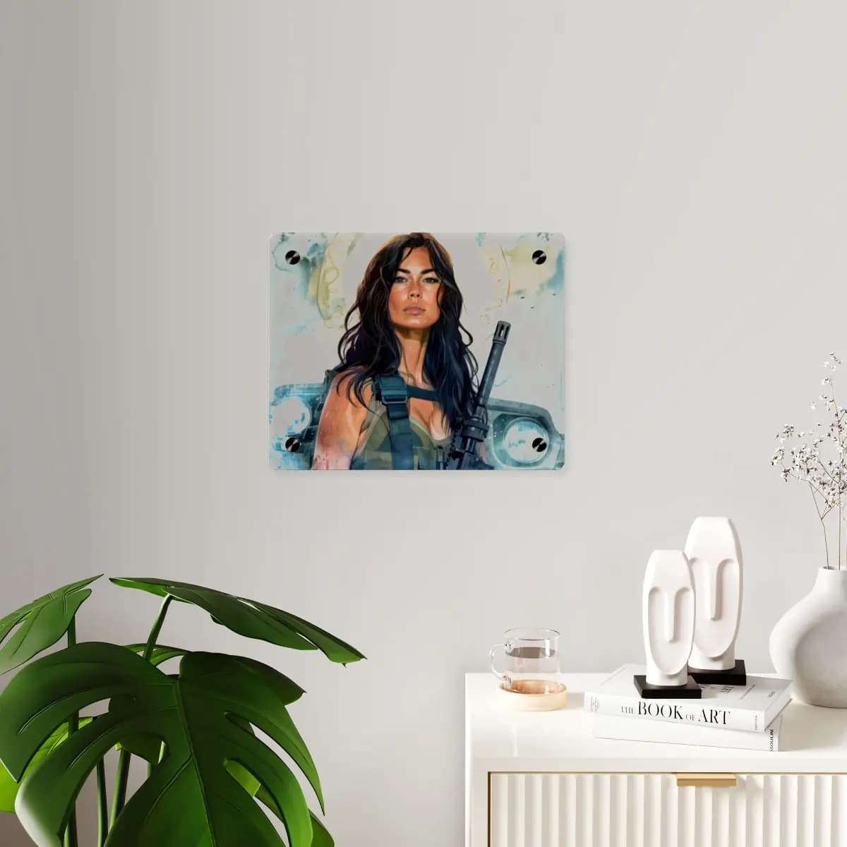 Sacred Warrior Beneath a Glowing Halo - Acrylic Wall Art Panels mockup angle 3