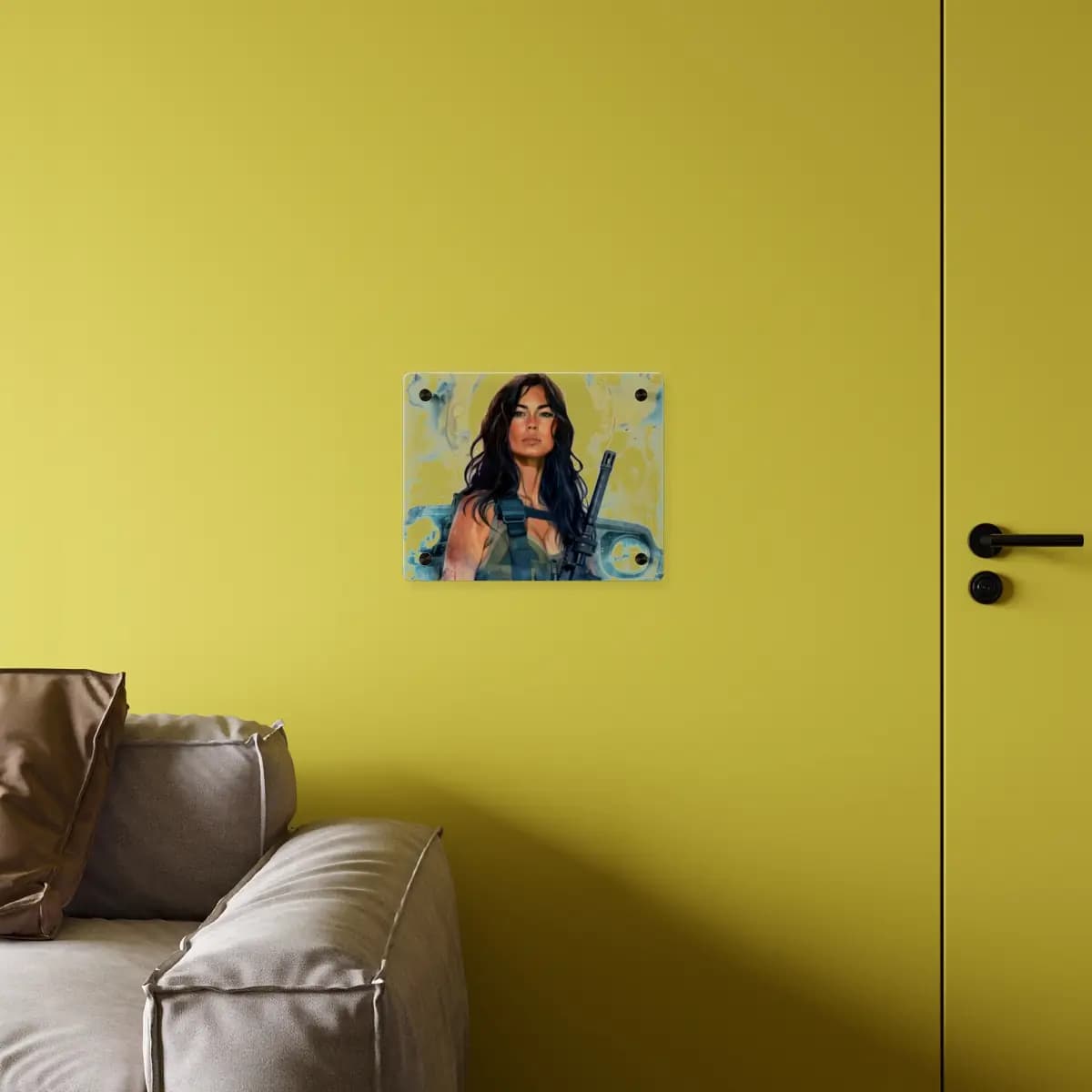 Sacred Warrior Beneath a Glowing Halo - Acrylic Wall Art Panels mockup angle 4