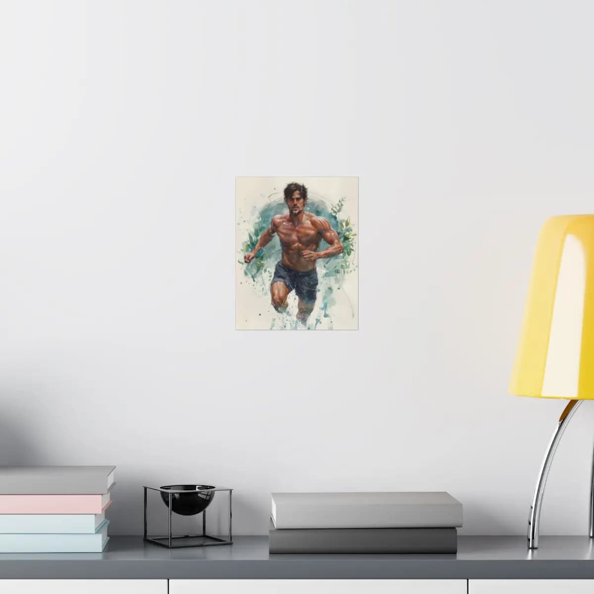 Athletic Runner Surging Forward in Watercolor - Matte Vertical Posters mockup angle 8