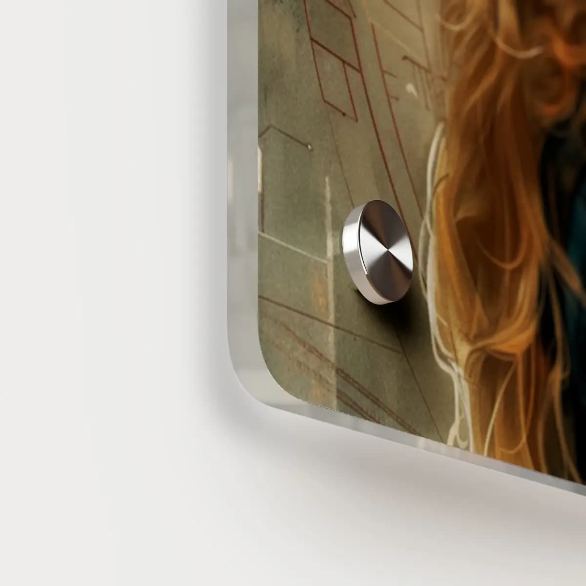 The Blueprint Engineer in the Hall of Schematics - Acrylic Wall Art Panels mockup angle 5