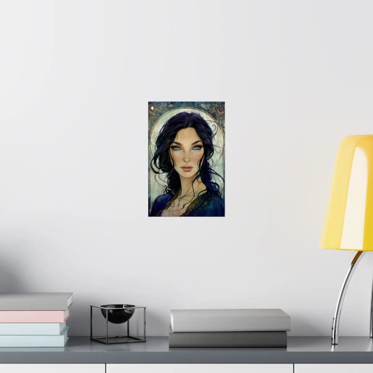 Bewitching Portrait with Blue Eyes and Violet Hair - Matte Vertical Posters mockup angle 8