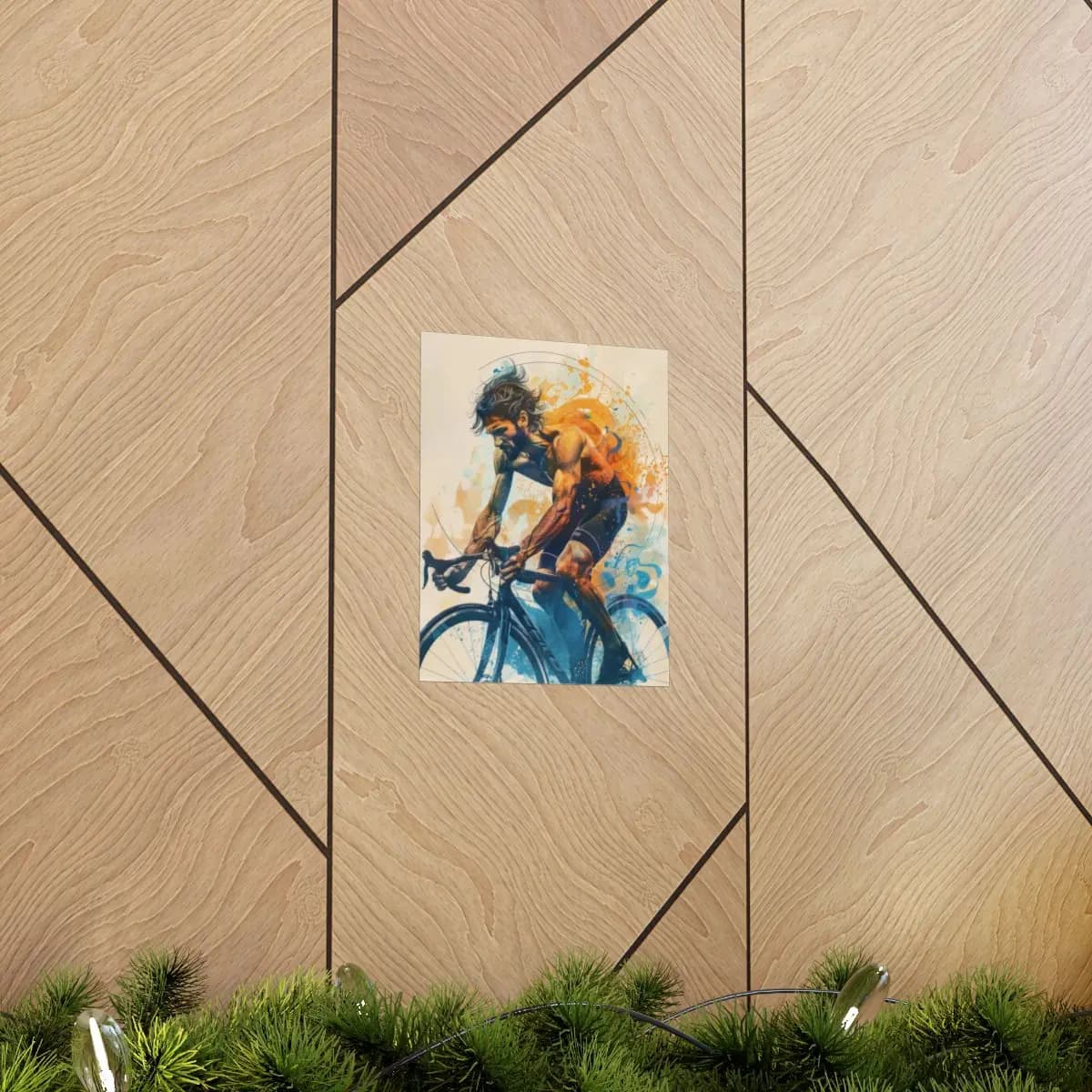 Cyclist in Full Sprint, Bursting with Color - Matte Vertical Posters mockup angle 5