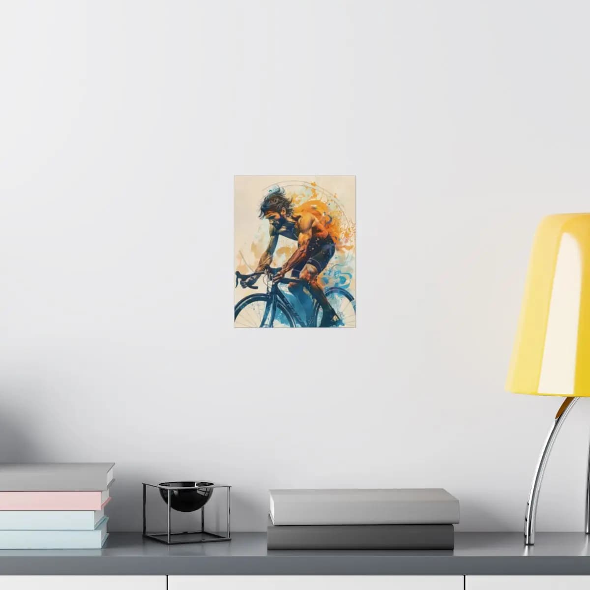 Cyclist in Full Sprint, Bursting with Color - Matte Vertical Posters mockup angle 8