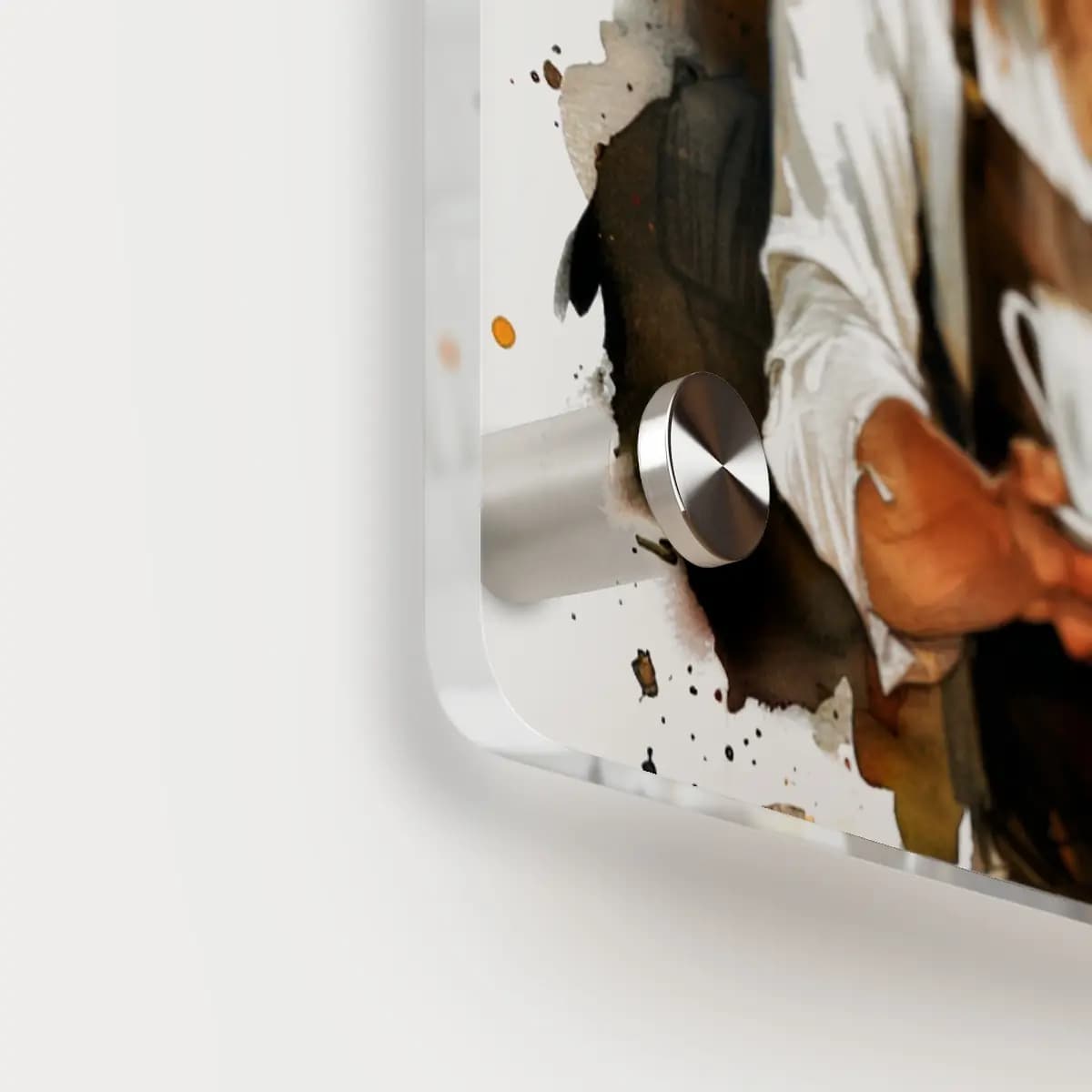 Auburn-Haired Barista in a Warm Vintage Café - Acrylic Wall Art Panels mockup angle 5