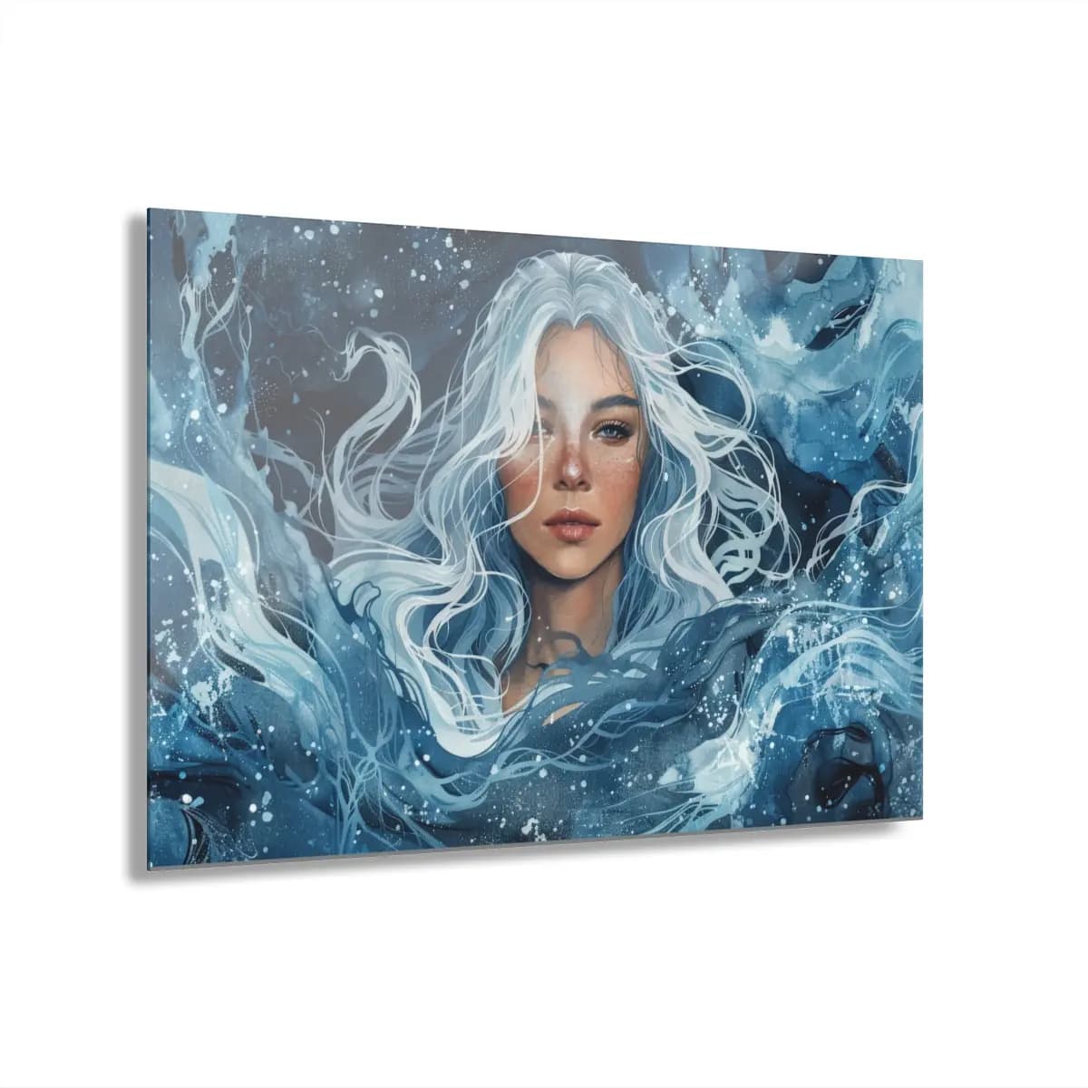 White-Haired Water Queen Amid Swirling Waves - Acrylic Prints (French Cleat Hanging) mockup angle 1