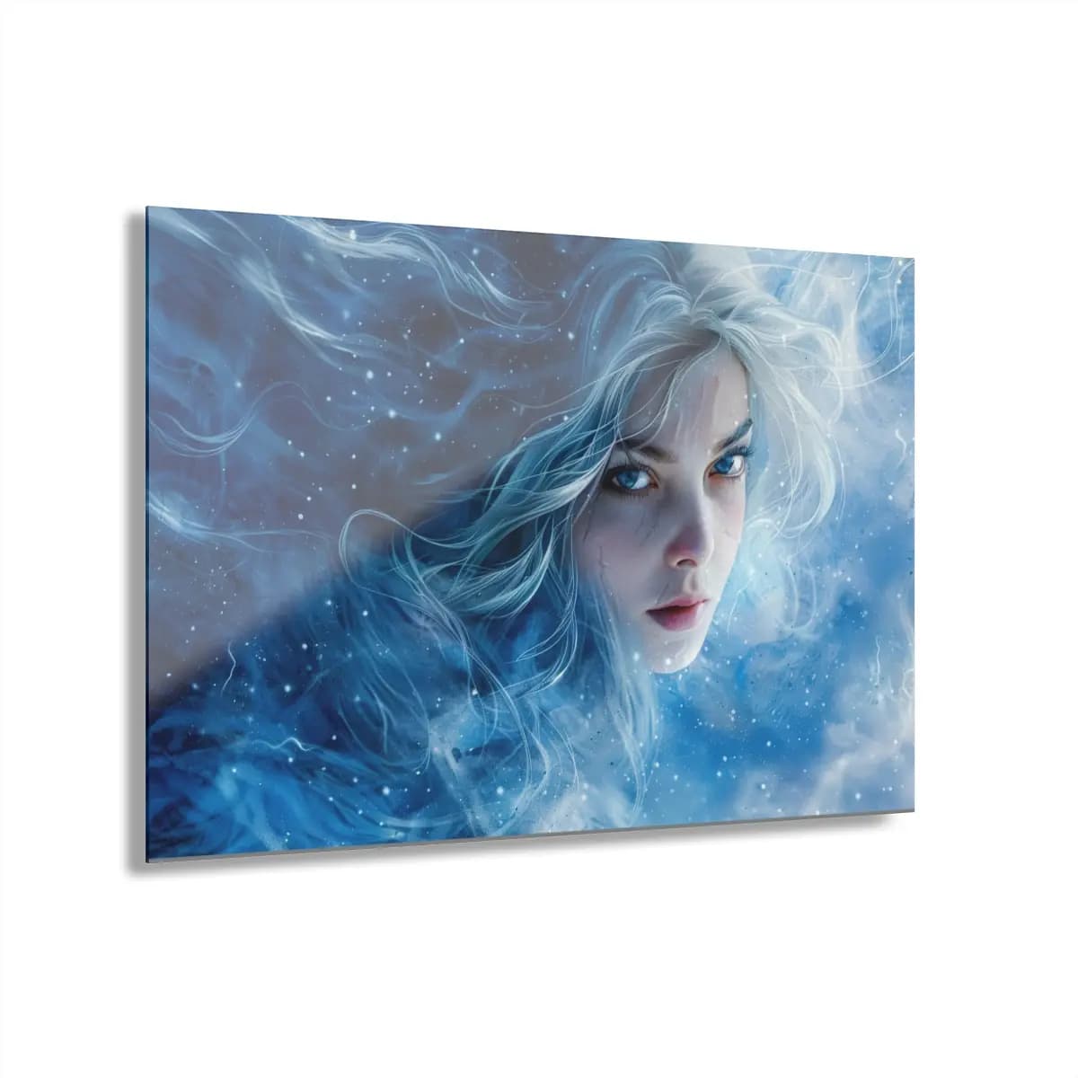 Sapphire-Eyed Ice Goddess Emerging from Frost - Acrylic Prints (French Cleat Hanging) mockup angle 1