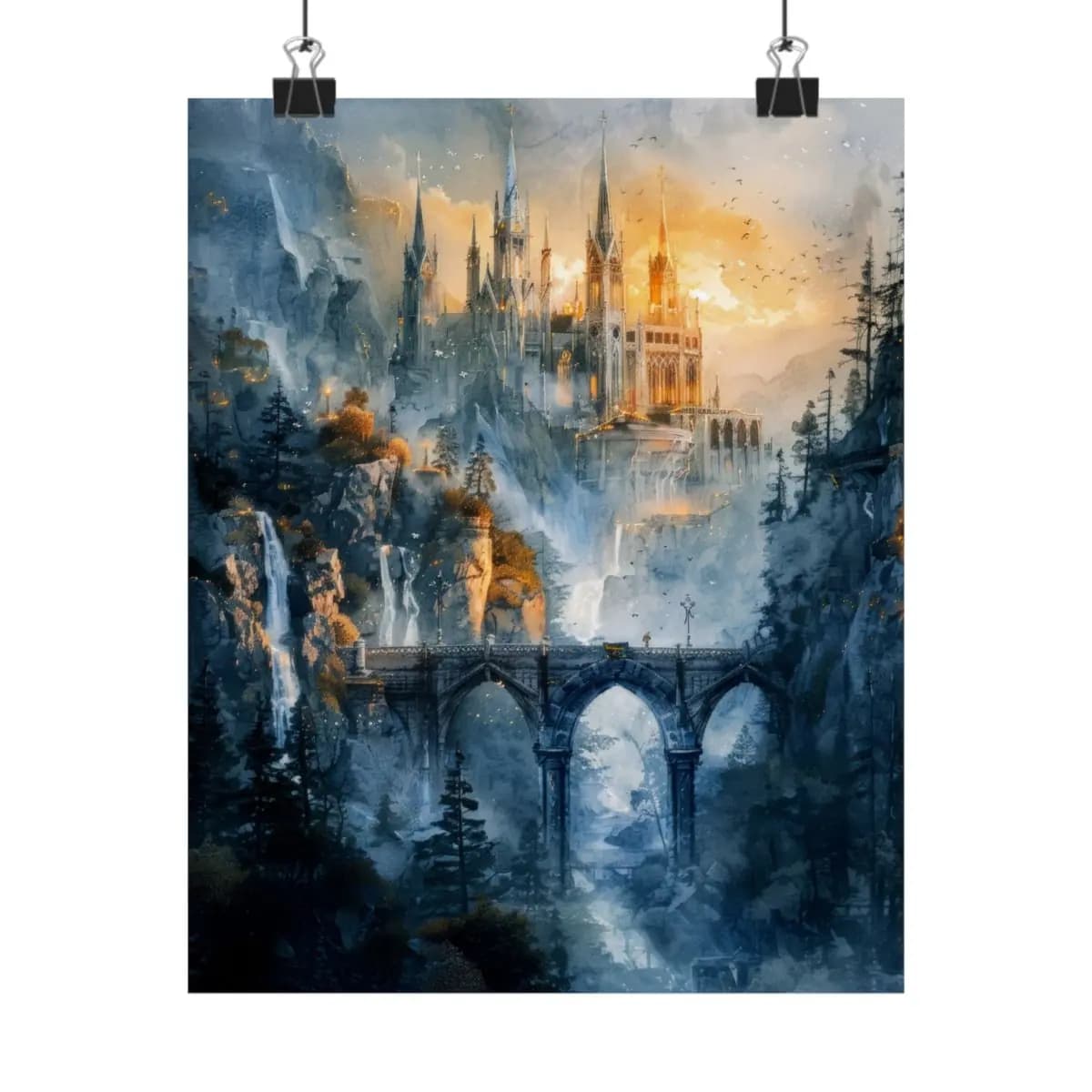 The Gothic Castle at the Golden Dusk - Matte Vertical Posters mockup angle 1