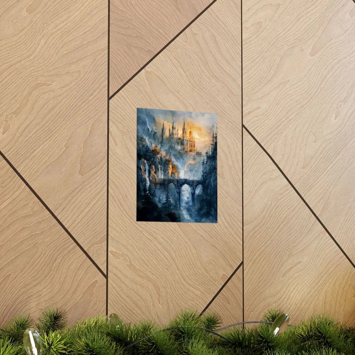 The Gothic Castle at the Golden Dusk - Matte Vertical Posters mockup angle 5