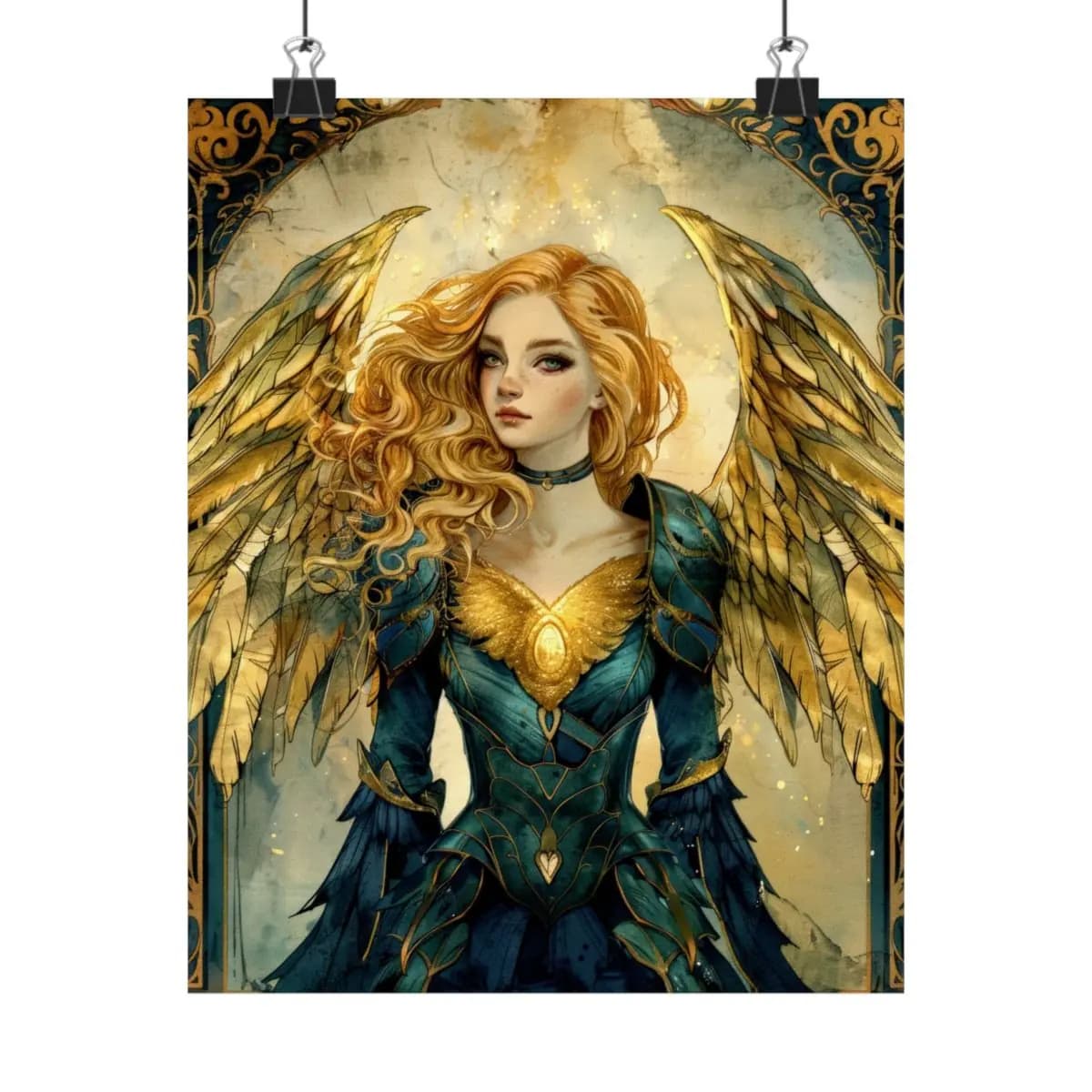 The Golden-Winged Angel Warrior - Matte Vertical Posters mockup angle 1