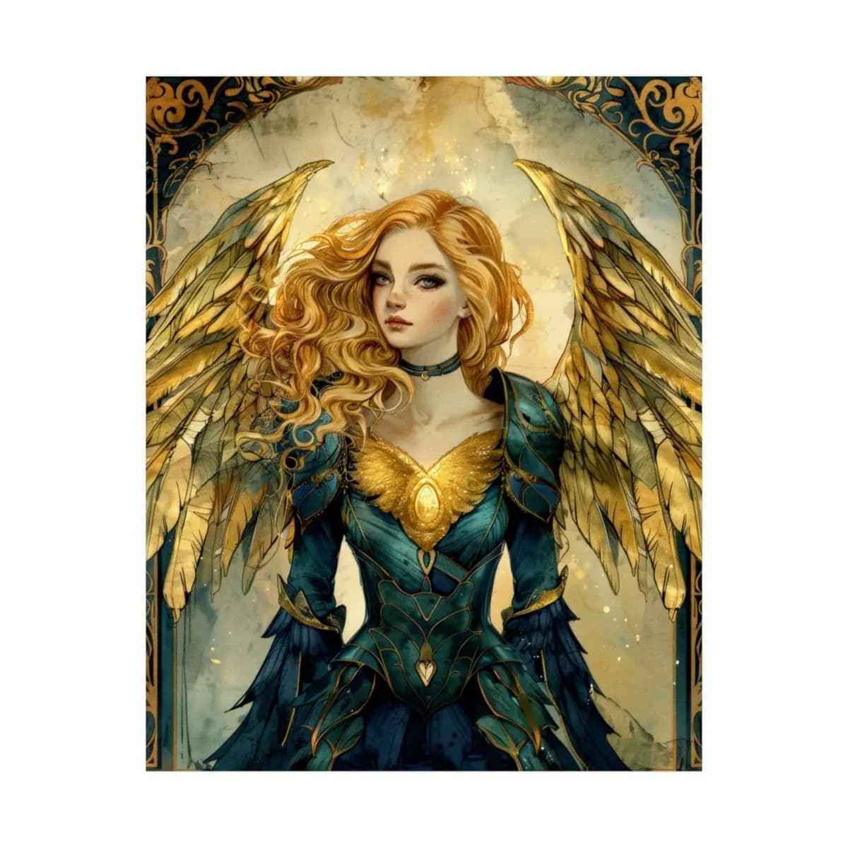 The Golden-Winged Angel Warrior - Matte Vertical Posters mockup angle 2
