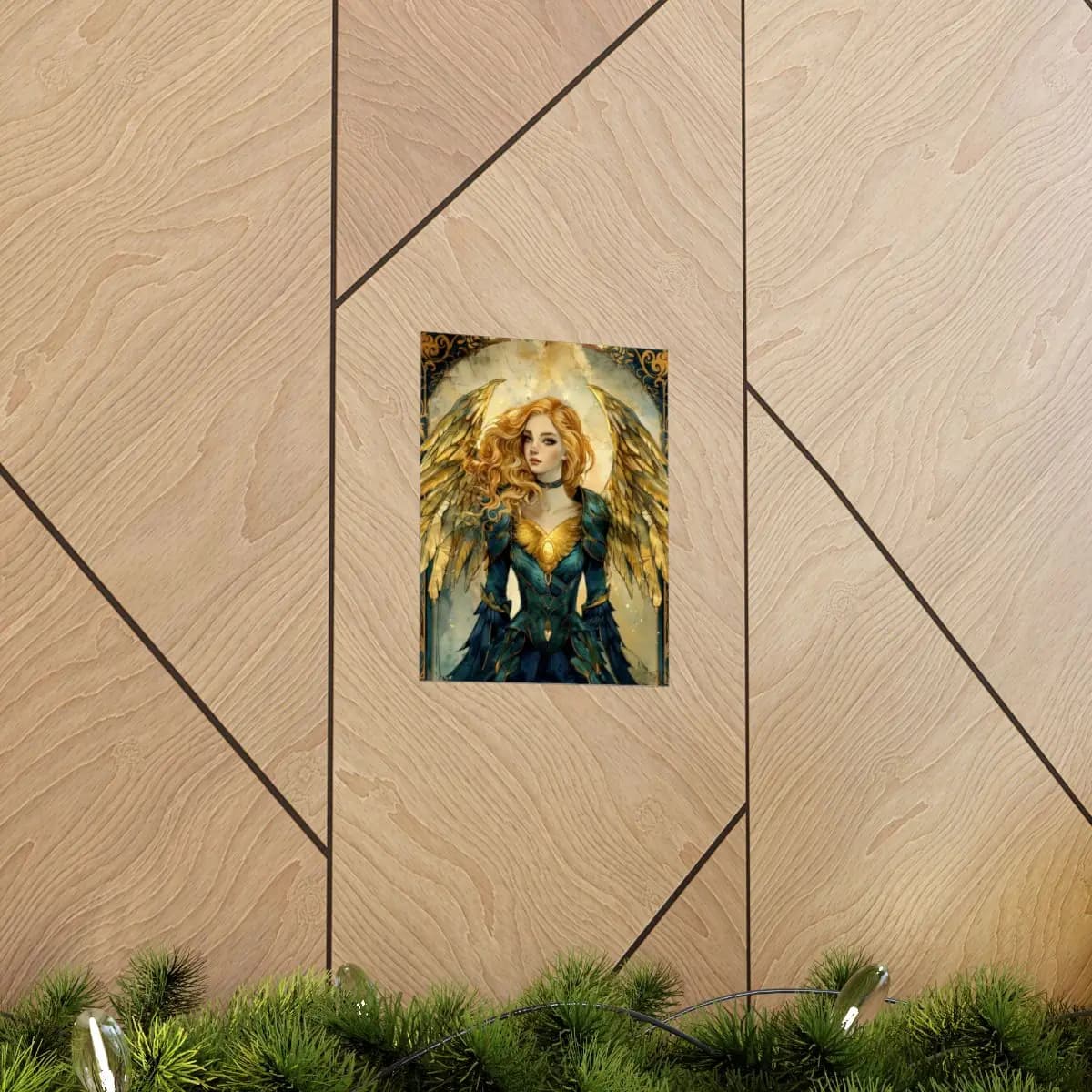 The Golden-Winged Angel Warrior - Matte Vertical Posters mockup angle 5
