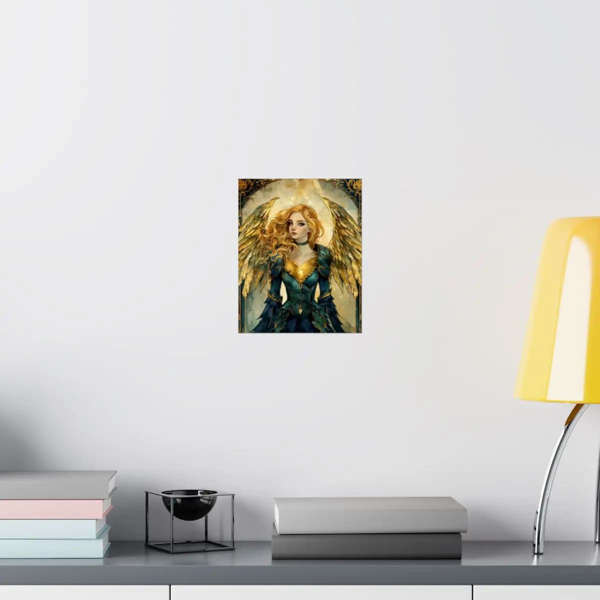 The Golden-Winged Angel Warrior - Matte Vertical Posters mockup angle 8