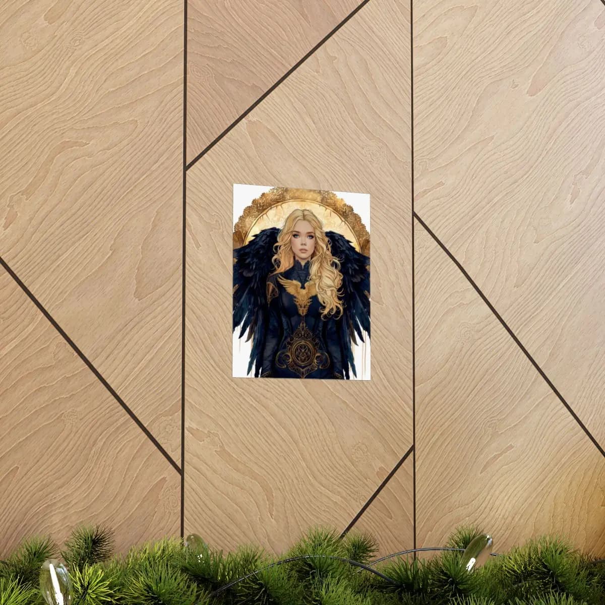 Dark-Winged Golden Angel Warrior - Matte Vertical Posters mockup angle 5