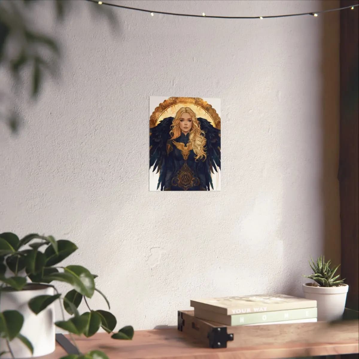 Dark-Winged Golden Angel Warrior - Matte Vertical Posters mockup angle 6