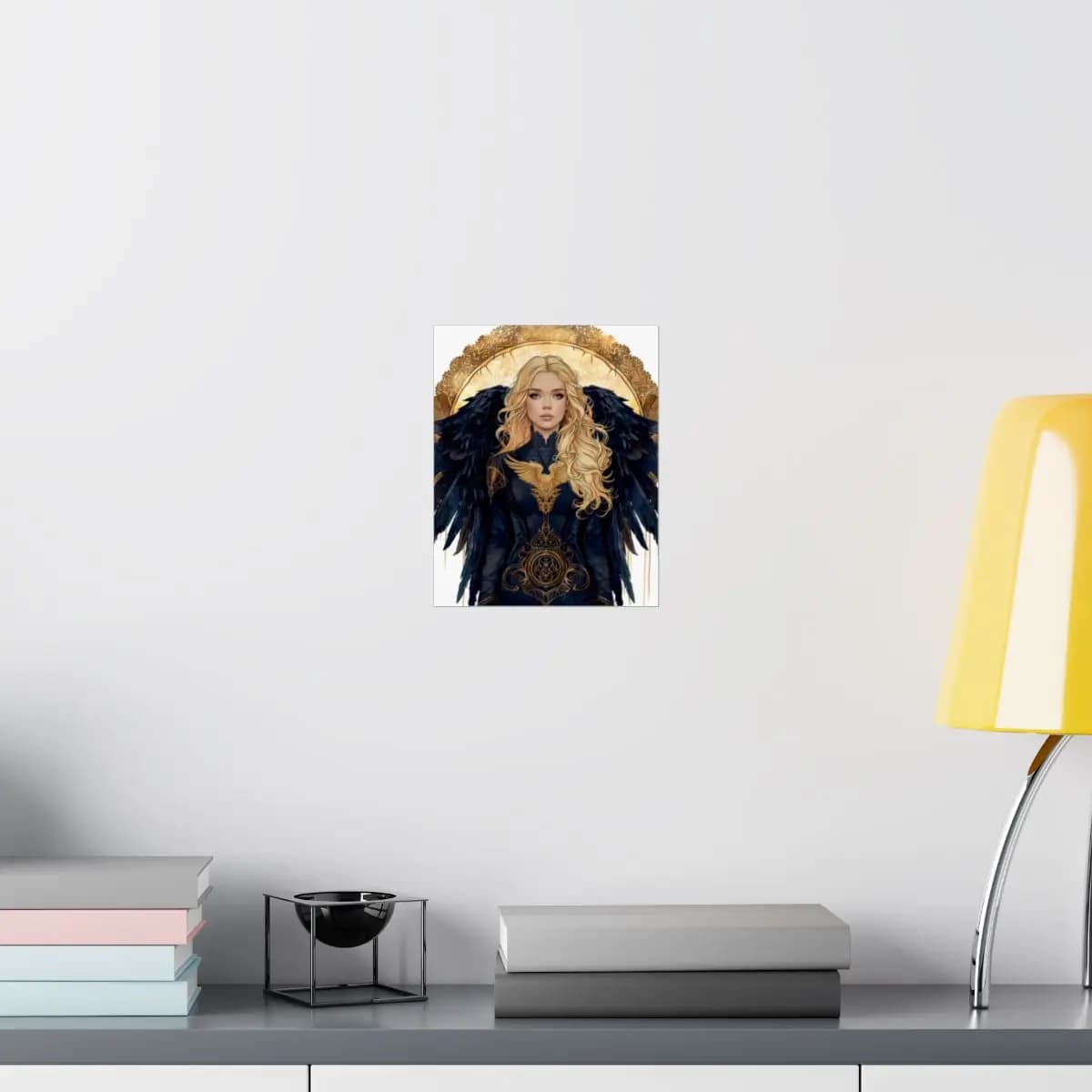 Dark-Winged Golden Angel Warrior - Matte Vertical Posters mockup angle 8
