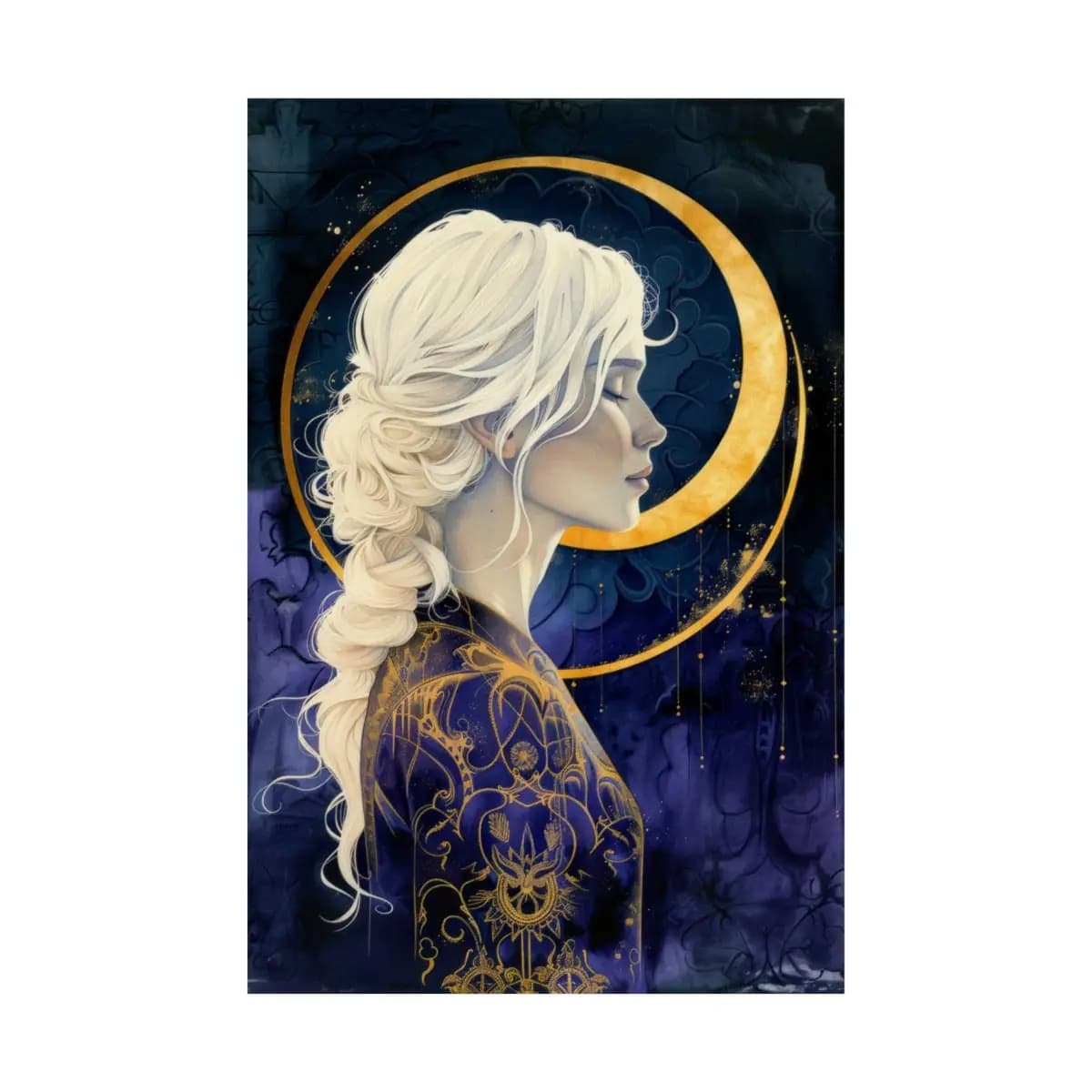 Silver-Haired Lunar Goddess in Profile - Matte Vertical Posters mockup angle 2