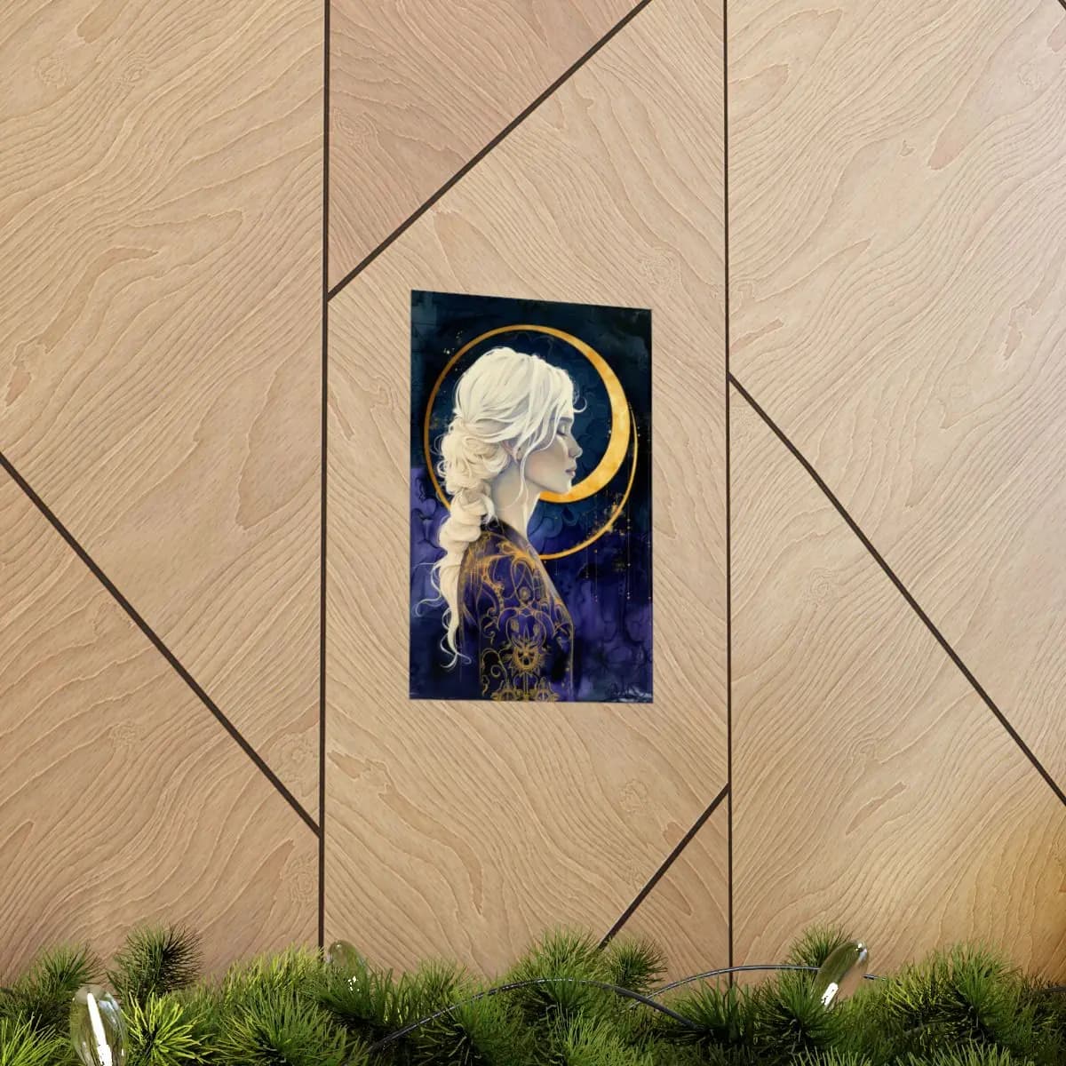 Silver-Haired Lunar Goddess in Profile - Matte Vertical Posters mockup angle 5