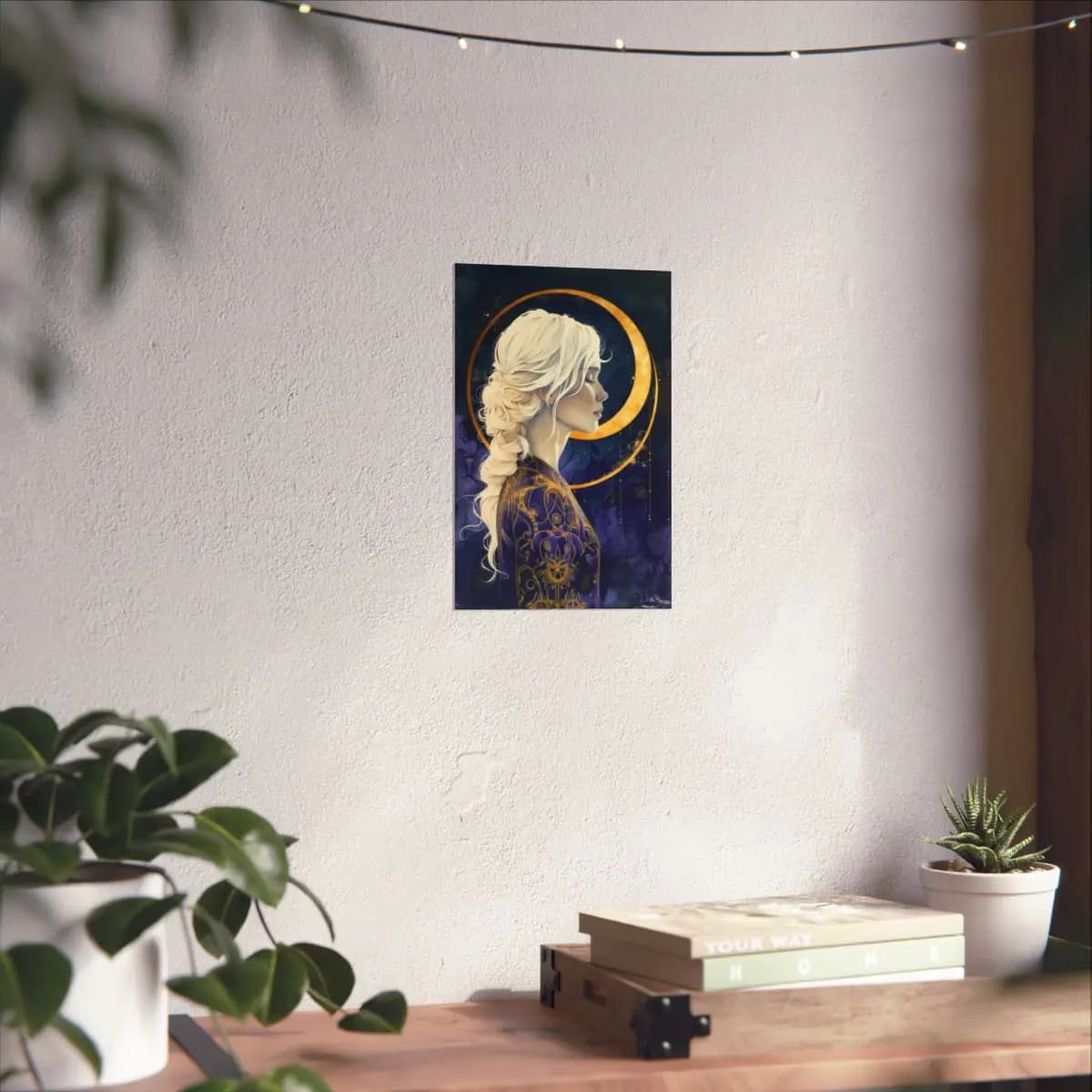 Silver-Haired Lunar Goddess in Profile - Matte Vertical Posters mockup angle 6