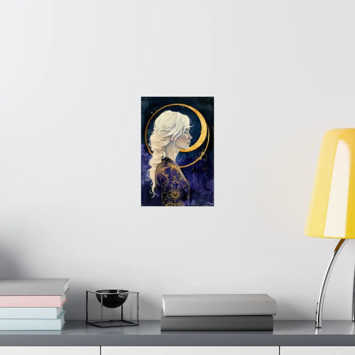 Silver-Haired Lunar Goddess in Profile - Matte Vertical Posters mockup angle 8