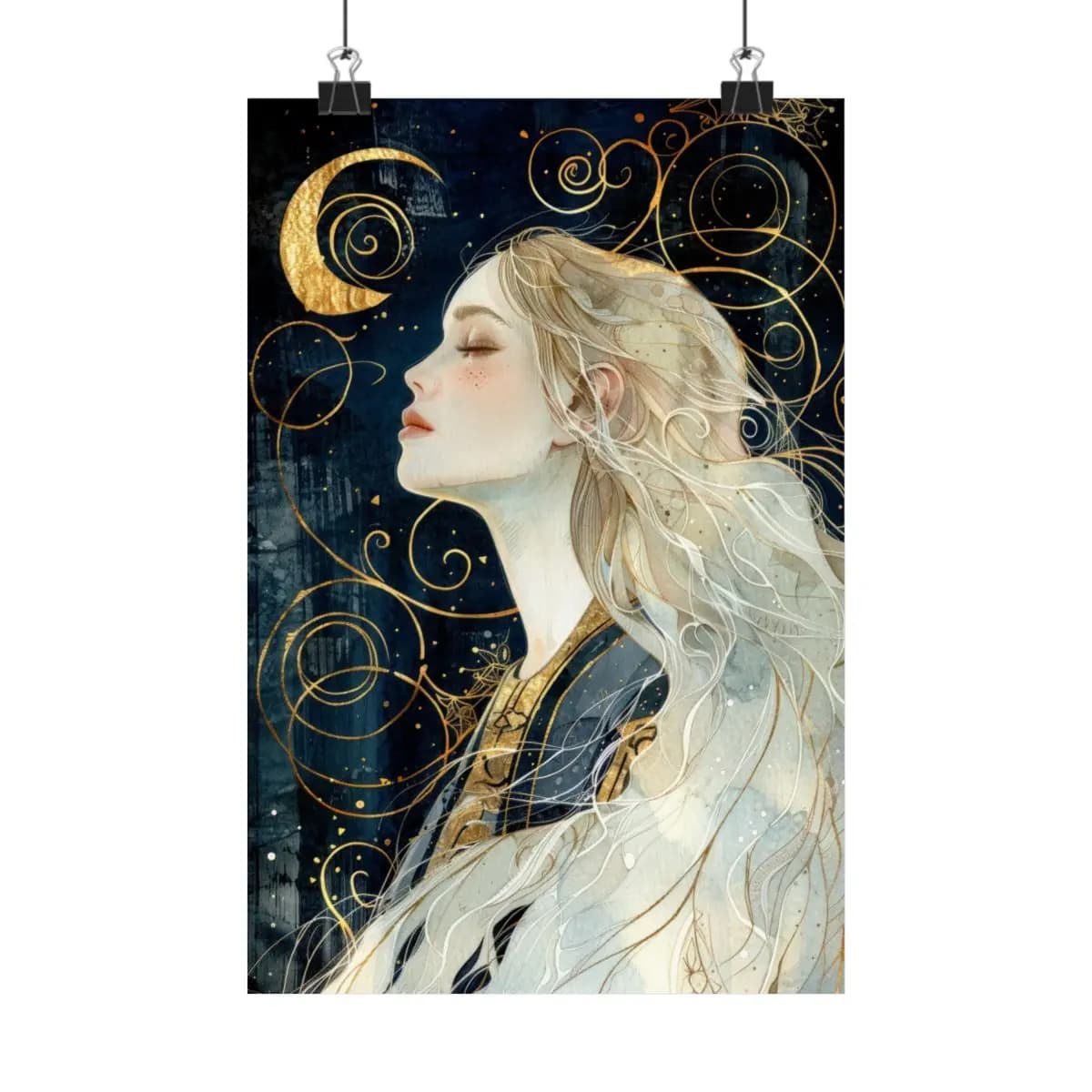 The Moon Goddess of Golden Arabesques - Matte Vertical Posters mockup angle 1