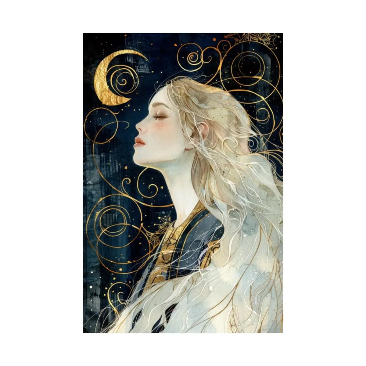 The Moon Goddess of Golden Arabesques - Matte Vertical Posters mockup angle 2