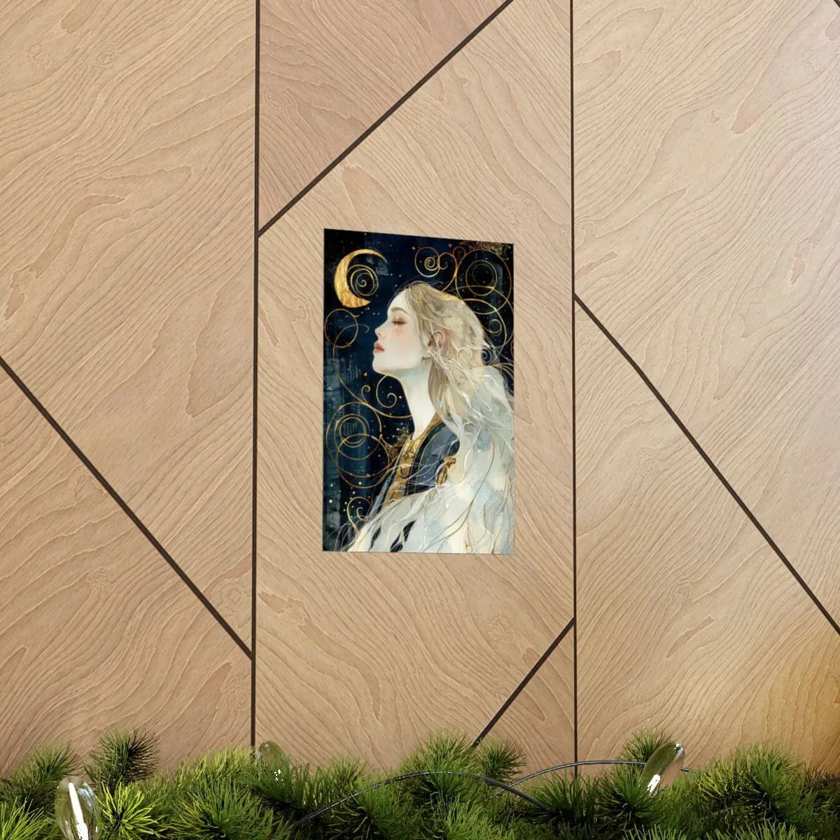The Moon Goddess of Golden Arabesques - Matte Vertical Posters mockup angle 5