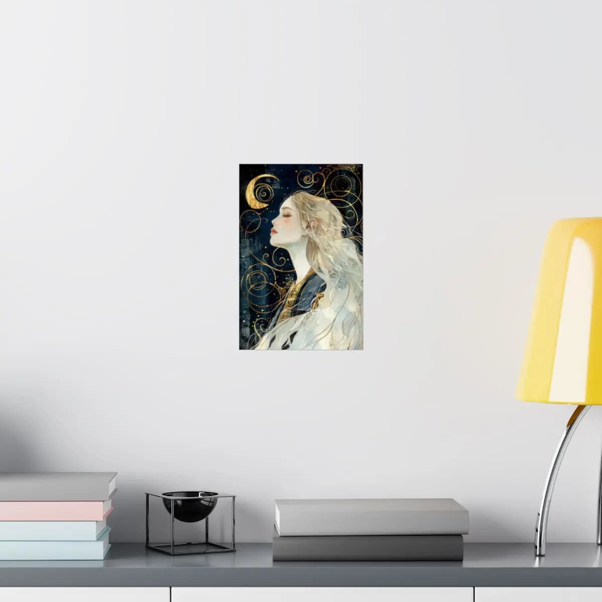 The Moon Goddess of Golden Arabesques - Matte Vertical Posters mockup angle 8