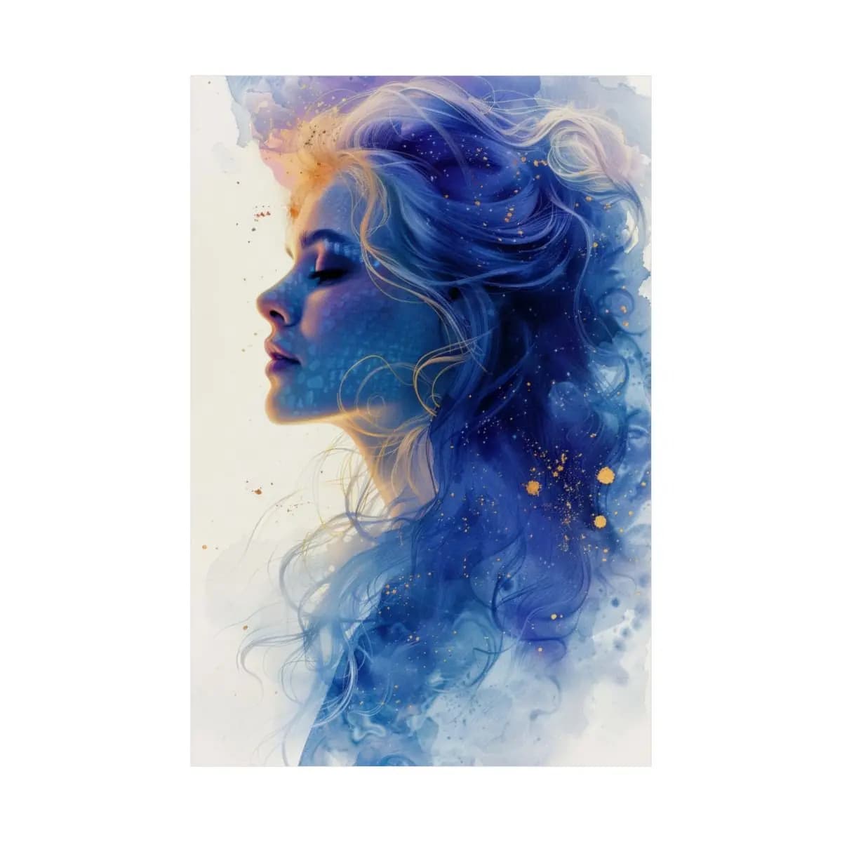 Celestial Blue Profile with Golden Sparks - Matte Vertical Posters mockup angle 2
