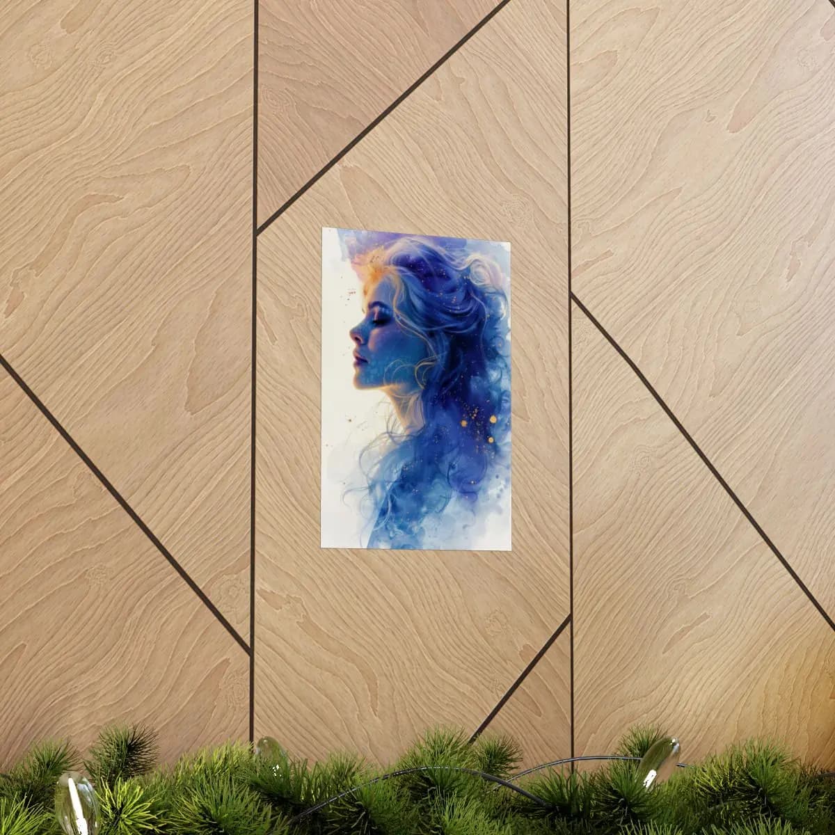 Celestial Blue Profile with Golden Sparks - Matte Vertical Posters mockup angle 5