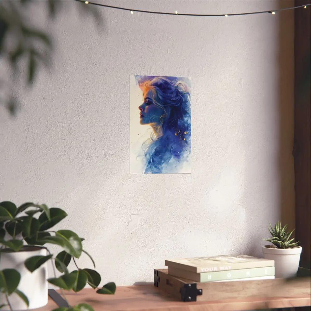 Celestial Blue Profile with Golden Sparks - Matte Vertical Posters mockup angle 6