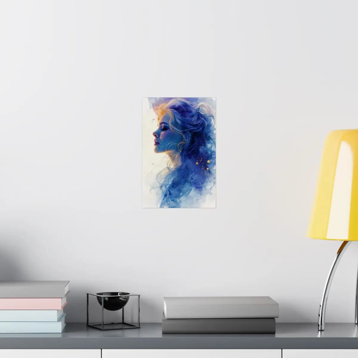 Celestial Blue Profile with Golden Sparks - Matte Vertical Posters mockup angle 8