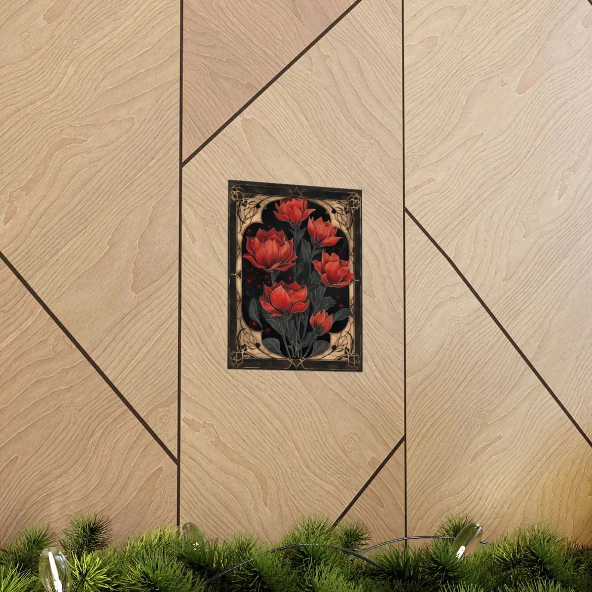 Scarlet Tulips Blooming Against the Night - Matte Vertical Posters mockup angle 5