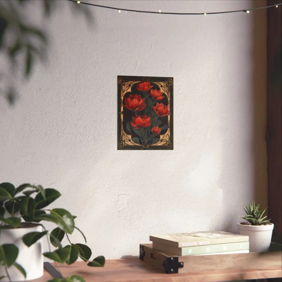Scarlet Tulips Blooming Against the Night - Matte Vertical Posters mockup angle 6