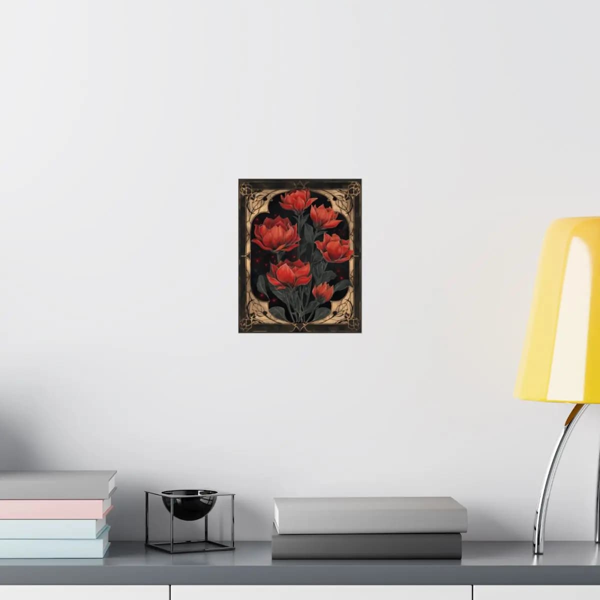 Scarlet Tulips Blooming Against the Night - Matte Vertical Posters mockup angle 8