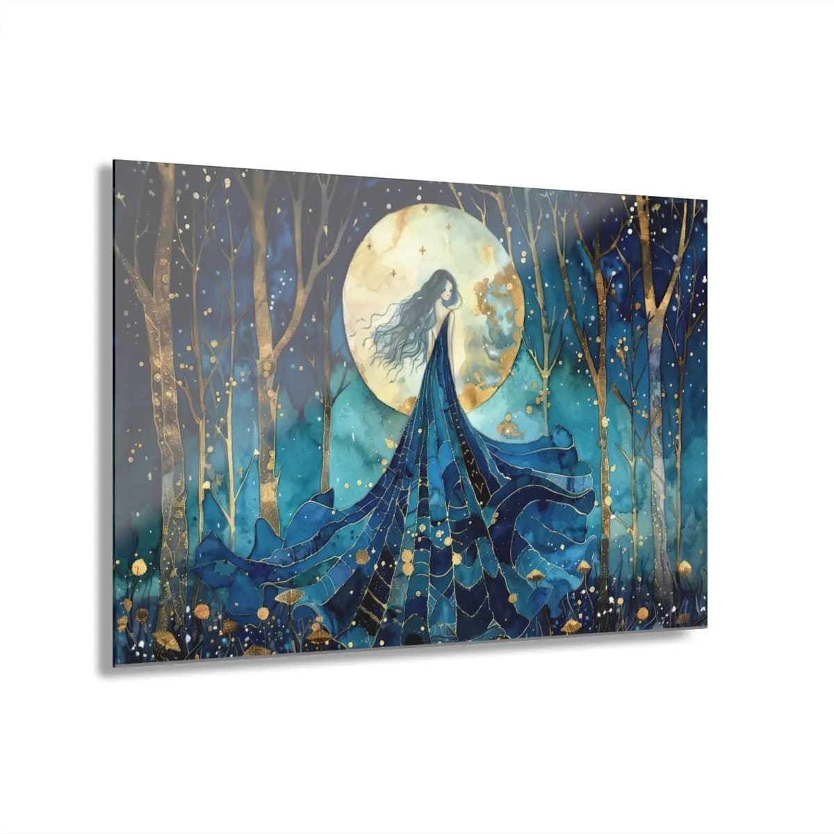 Moon Lady of the Enchanted Winter Forest - Acrylic Prints (French Cleat Hanging) mockup angle 1