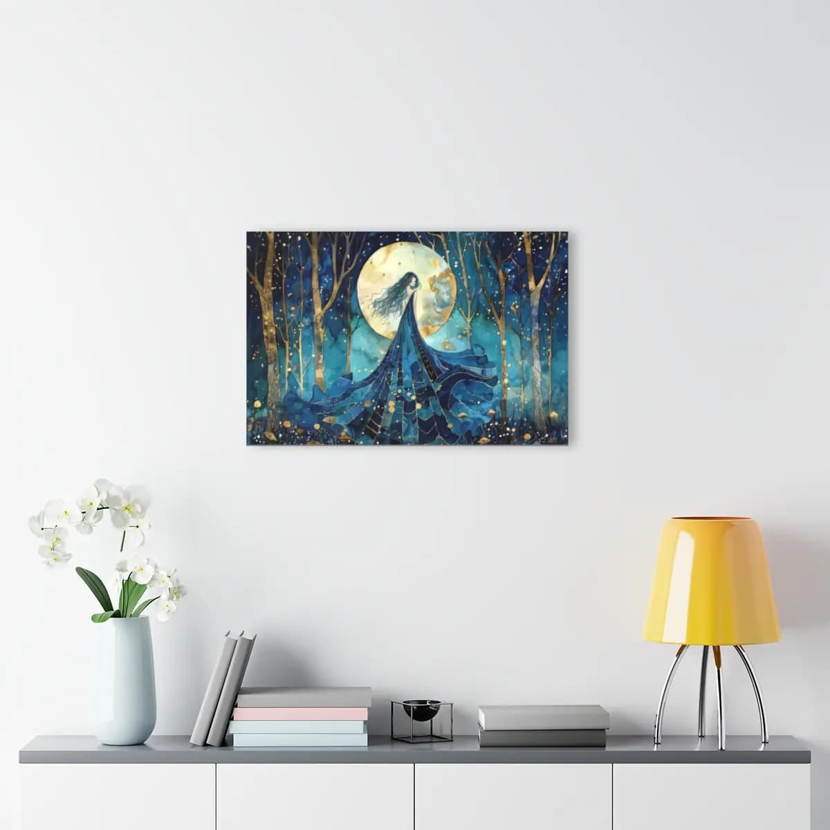 Moon Lady of the Enchanted Winter Forest - Acrylic Prints (French Cleat Hanging) mockup angle 4