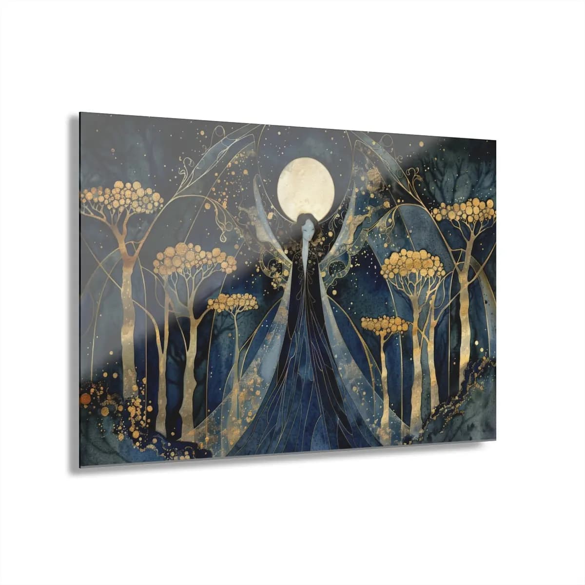 Moon Fairy in the Golden Night Forest - Acrylic Prints (French Cleat Hanging) mockup angle 1